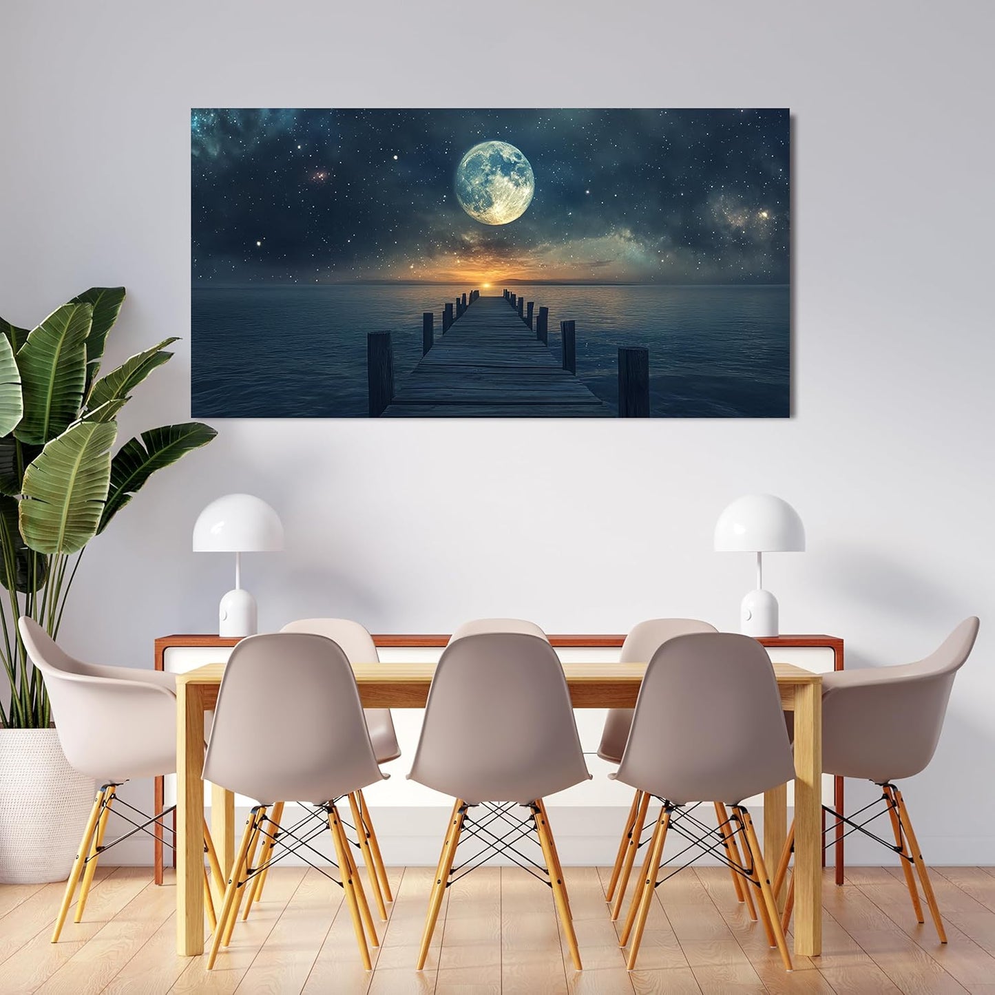 Canvas Wall Art Decor Modern Wall Art Pictures for Living Room Landscape Coastal Wall Art Artwork for Walls Natural Blue Wall Decor Art Prints Star Moon Art Work for Home Office Wall Decor 20" x 40"