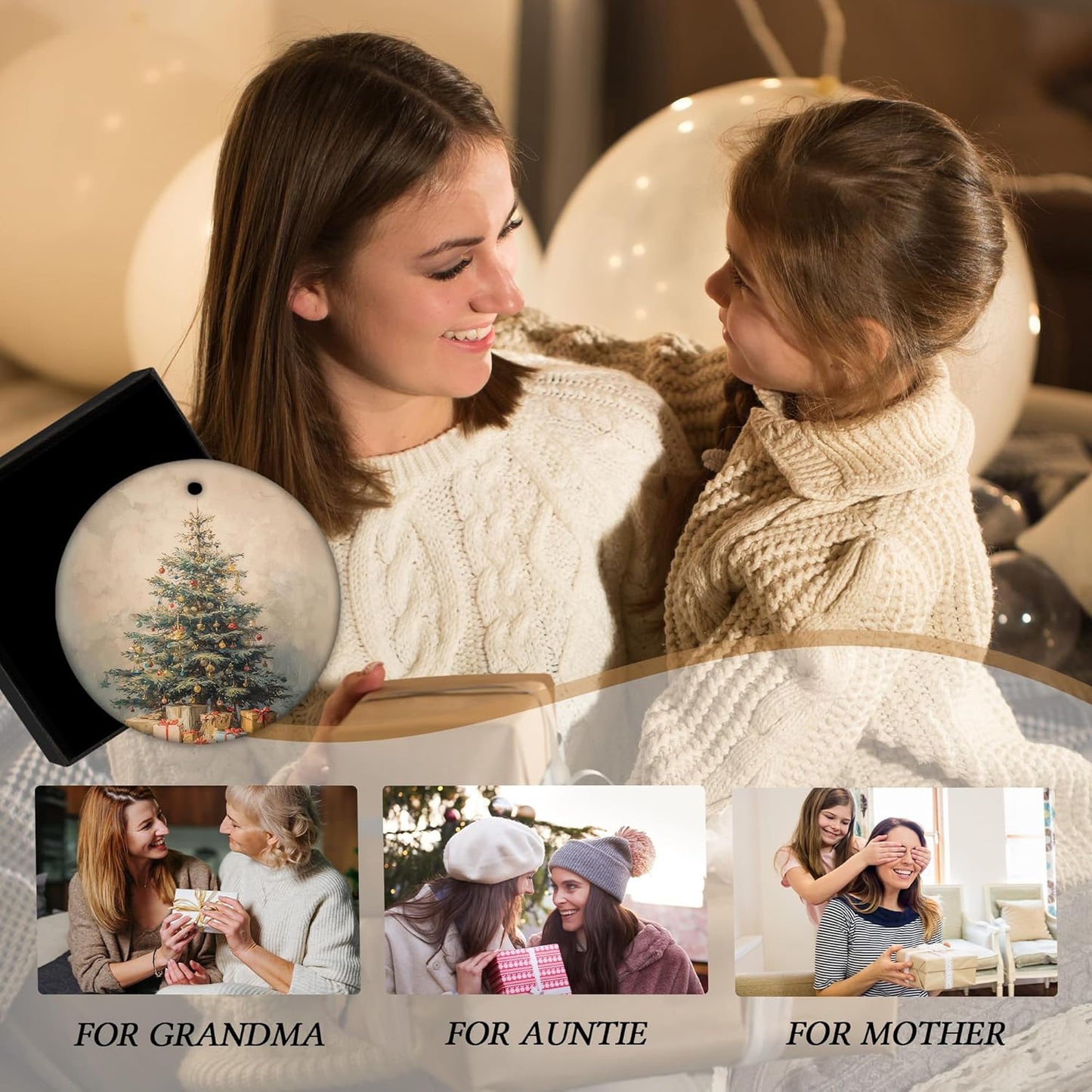 Vintage Farmhouse Christmas Ceramic Ornament Gifts, Rustic Cottagecore Winter Christmas Decorative Hanging Ornaments for Xmas Tree Holiday Party Decoration, Winter Xmas Tree Decorations