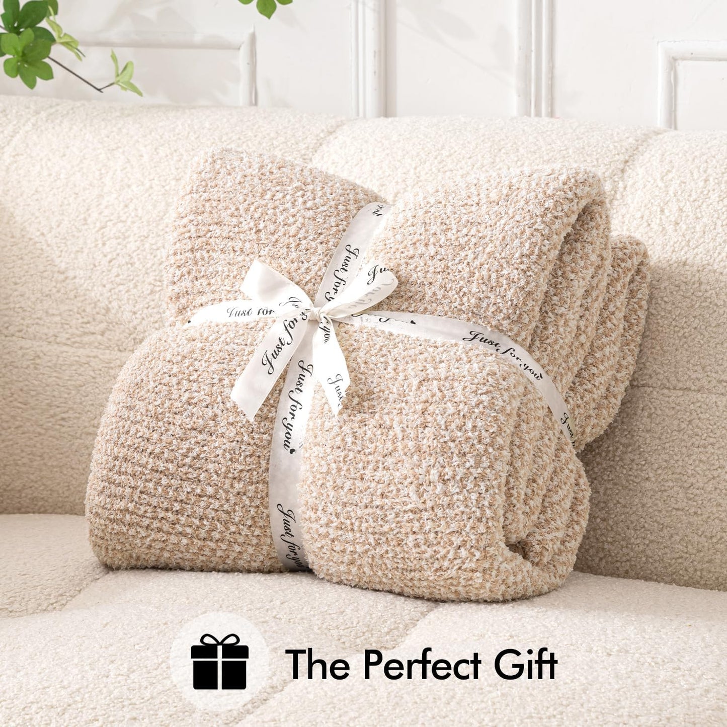 MIULEE Beige Super Soft Throw Blanket for Couch, Cozy Fluffy Warm Throws Knit Blankets for Sofa, Bed, Chair, Living Room, Camping, Picnic, 50 x 60 inch