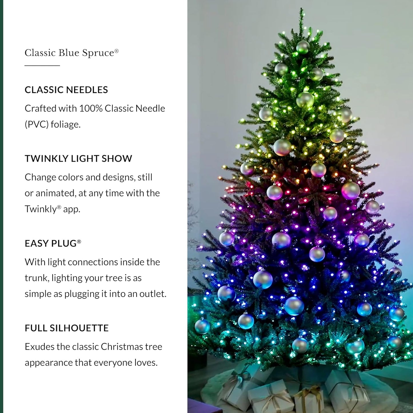 Balsam Hill 7.5 ft Pre-Lit Classic Blue Spruce - Artificial Christmas Tree with 540 Twinkly Lights, Easy Plug Technology, Premium Stand & Storage Bag for Indoor Holiday Decorating