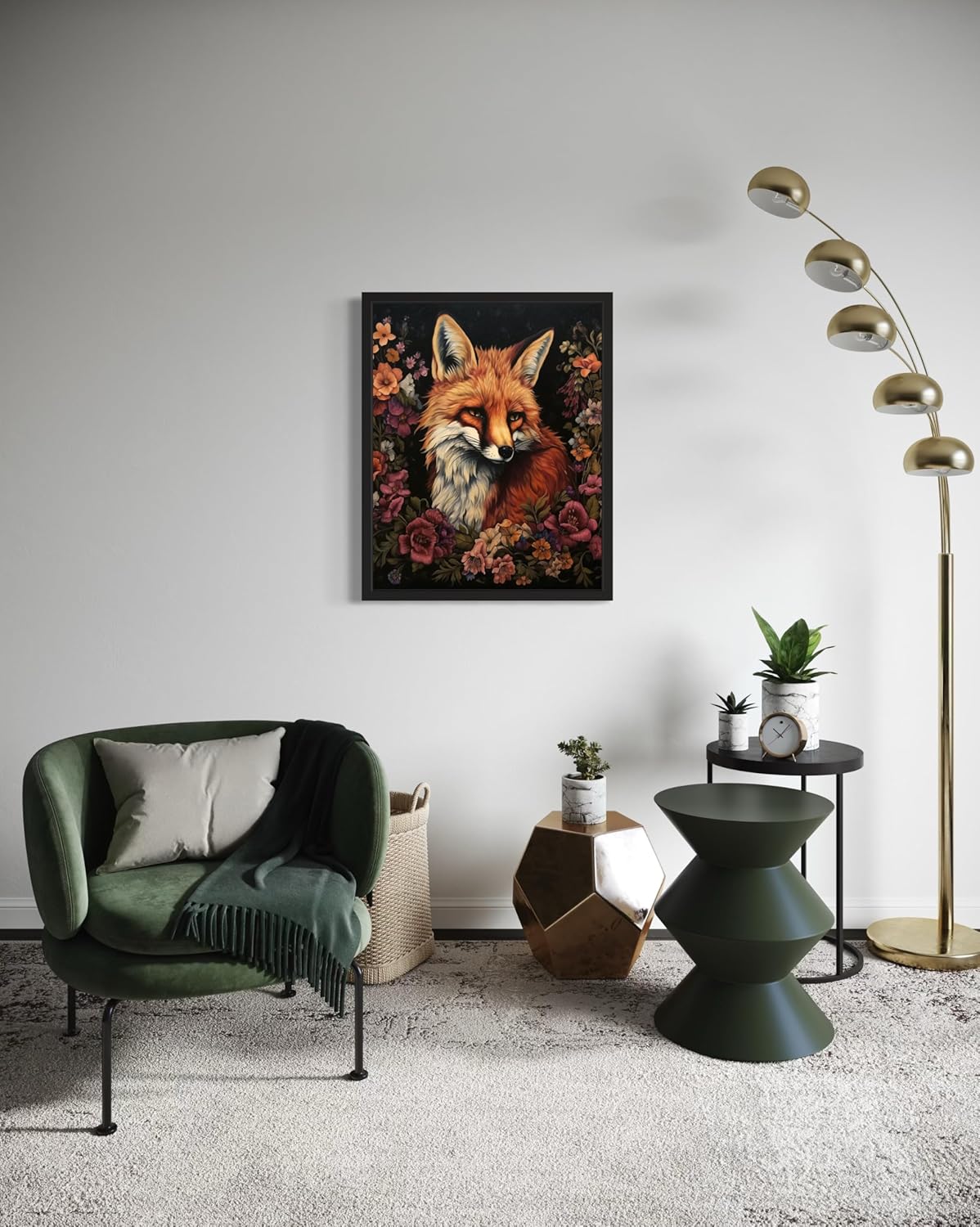 Fox and Flower Poster Art Print, Halloween Scary Vintage Wall Art Academia Spooky Painting Decoration for Horror Prints, Gothic Posters Bedroom Decor 89 (Fox and Flower, 16 x 20 inches, Black Frame)