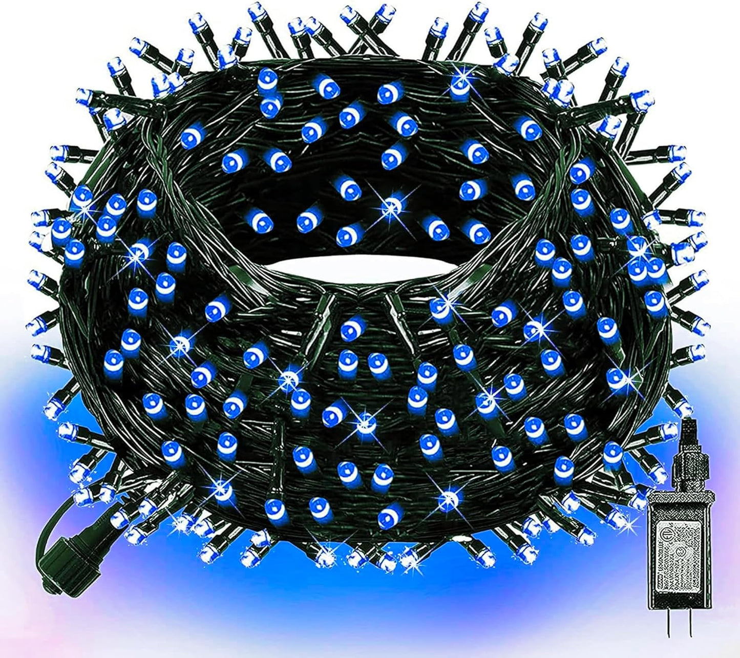 Dazzle Bright Christmas String Lights, Connectable Waterproof String Lights Green Wire with 8 Modes, Christmas Decorations for Indoor Yard Garden (Blue, 300 LED)