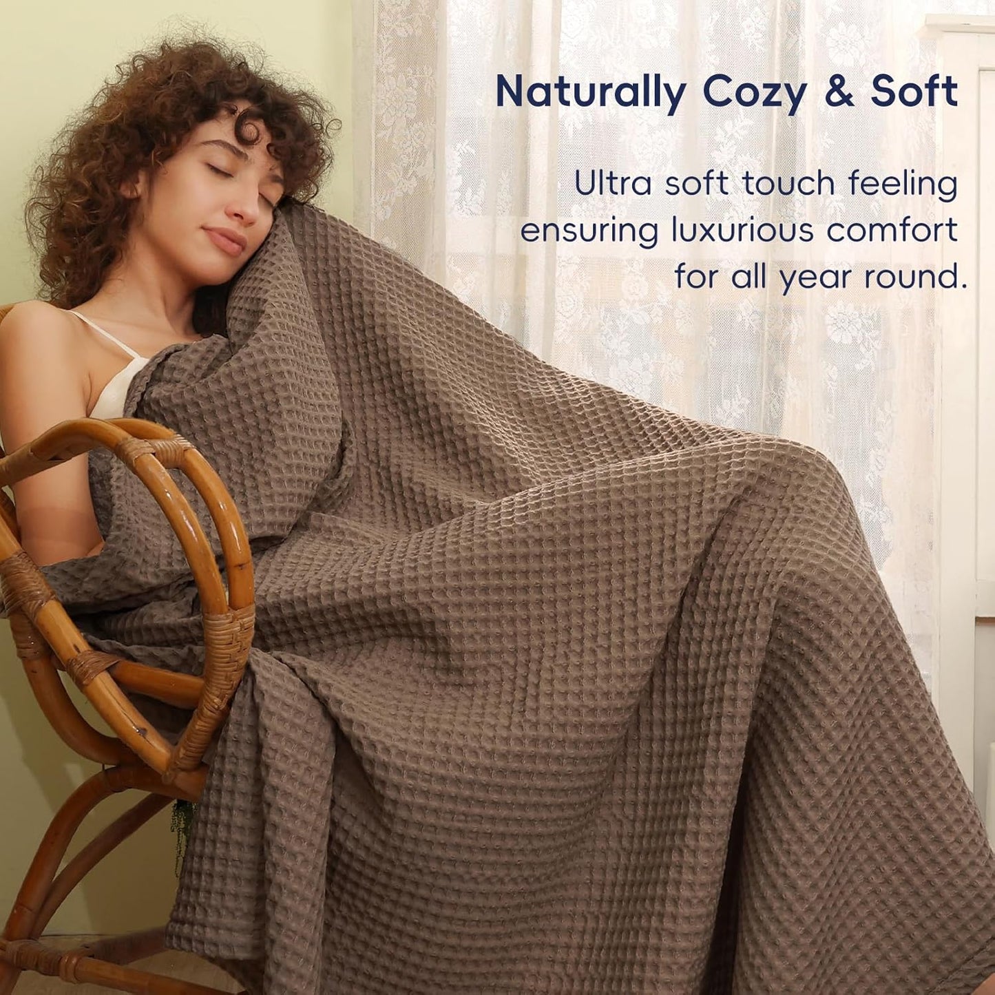 PHF Ultra Soft Waffle Weave Blanket King Size Cocoa Brown（104"x 90"）- Washed Lightweight Breathable Cozy Woven Blanket for Bed - Aesthetic Decor for Couch Bedding Sofa Home Car