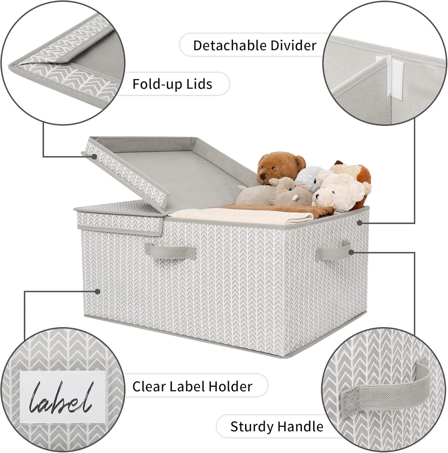 GRANNY SAYS Closet Storage Bins with lids, Fabric Storage Box with Lid, Clothes Bins Storage for Closet, Shelf Baskets for Living Room Wardrobe Shelves, Jumbo, Gray/White, 1-Pack