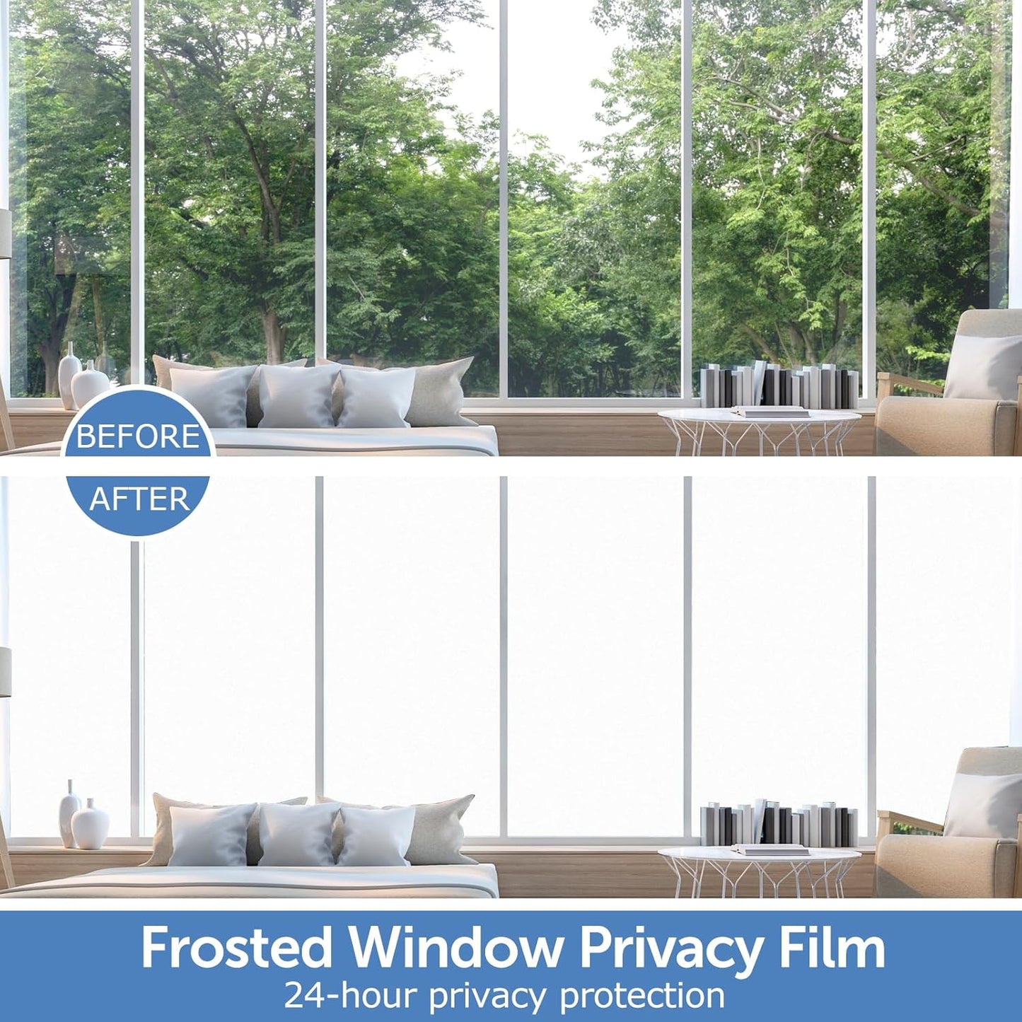 HIDBEA Frosted Window Privacy Film - Non Adhesive Static Cling Glass Stickers Sun UV Blocking Heat Control Door Covering Decals for Home Office, Frosted White, 23.6 x 157.5 Inch