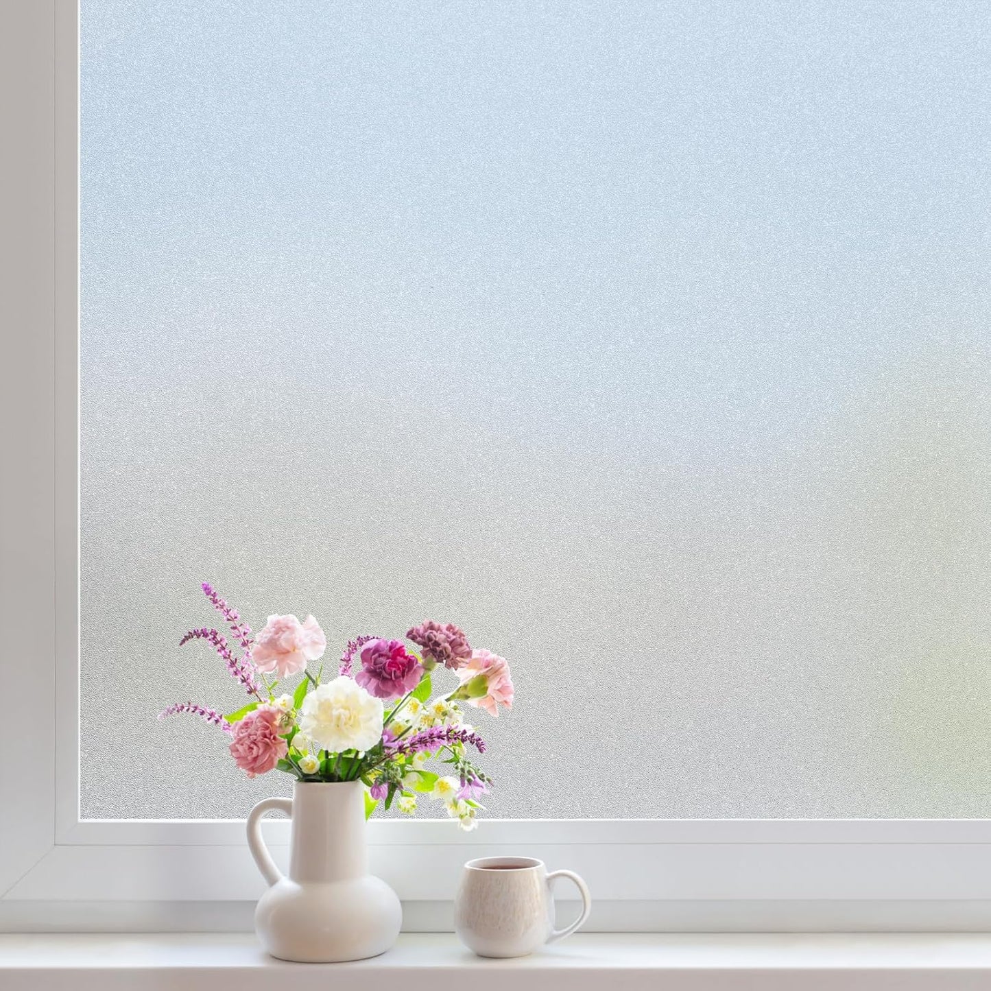 DOWELL Window Privacy Film, Frosted Glass Window Film, Static Cling Non-Adhesive Glass Clings, Sun Blocking Opaque Coverings, Reusable Door Stickers for Bathroom Home Office, Pure, 17.5" x 78.7"
