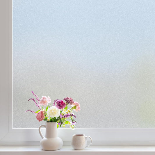 DOWELL Window Privacy Film, Frosted Glass Window Film, Static Cling Non-Adhesive Glass Clings, Sun Blocking Opaque Coverings, Reusable Door Stickers for Bathroom Home Office, Pure, 17.5"x118.1"