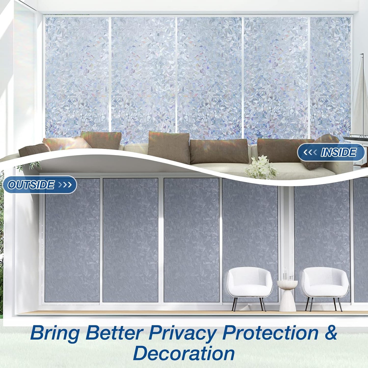 DOWELL One Way Window Film Daytime Privacy, Static Cling Window Tinting Film for Home, Decorative Stained Glass Stickers Heat Control Door Decal Clings, Grayish Silver, 23.6x118 inches