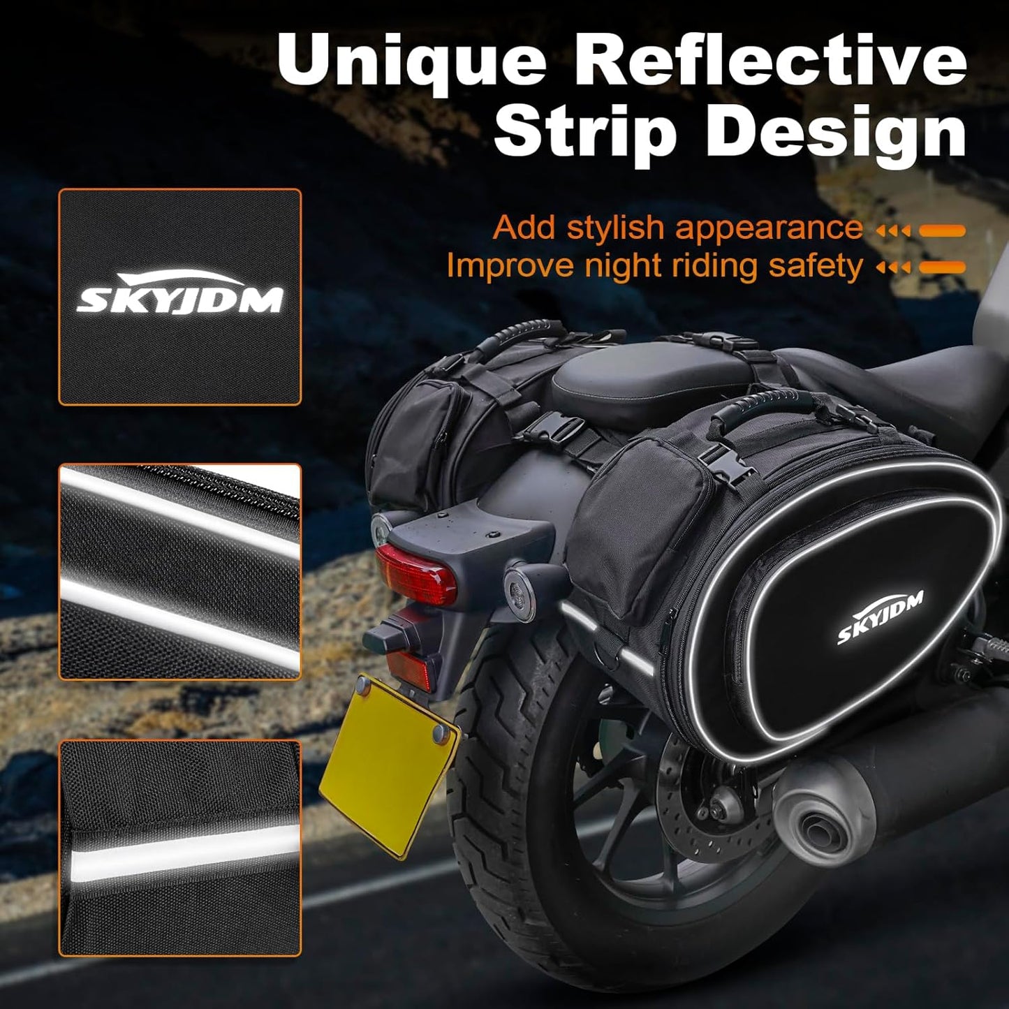 Motorcycle Saddlebags with Protective Cover, Large Capacity Extendable Saddle Bags Motorcycle Side Bag with Reflective Strip