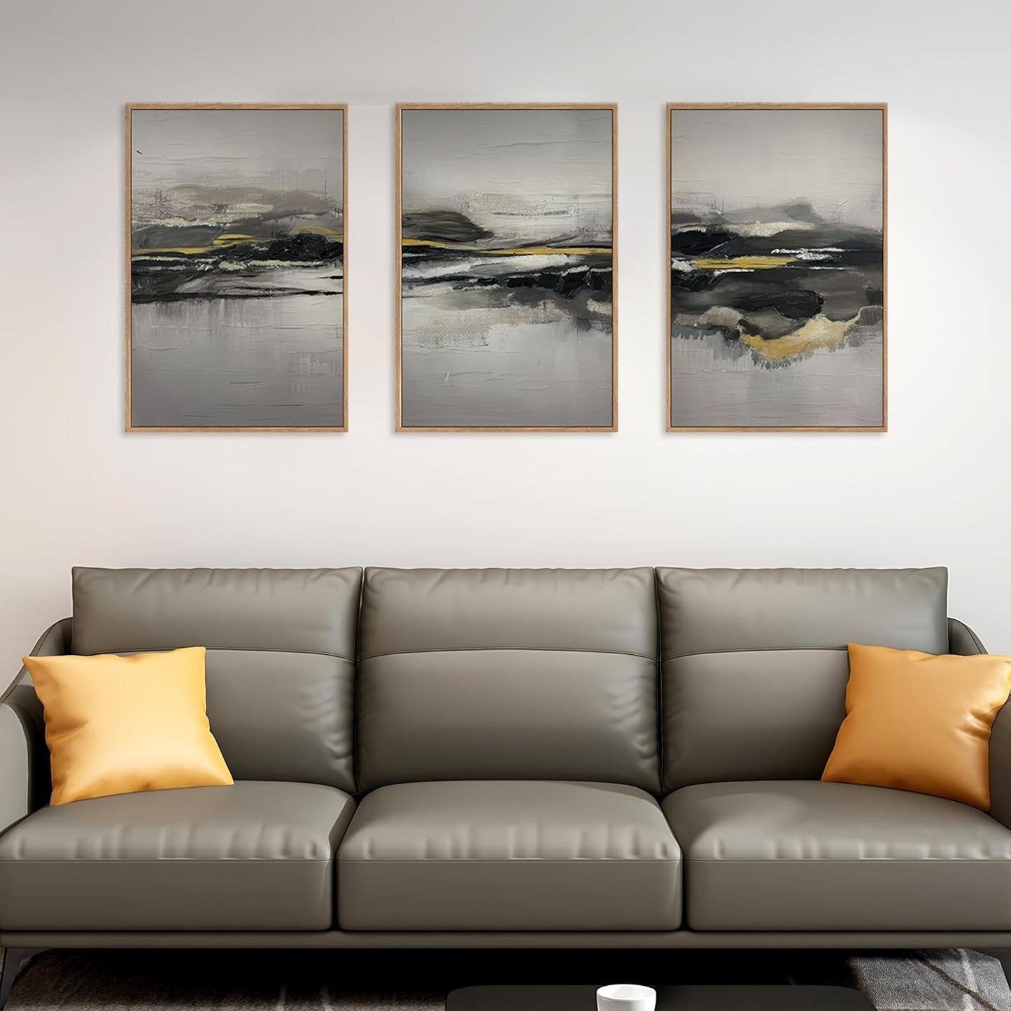 Modern Abstract Framed Canvas Wall Art Set, Neutral Minimalist Wall Decor, Modern Abstract Wall Painting, Minimalist Artworks for Living Room, Bedroom, Dining Room, Office - 16"x24"x3