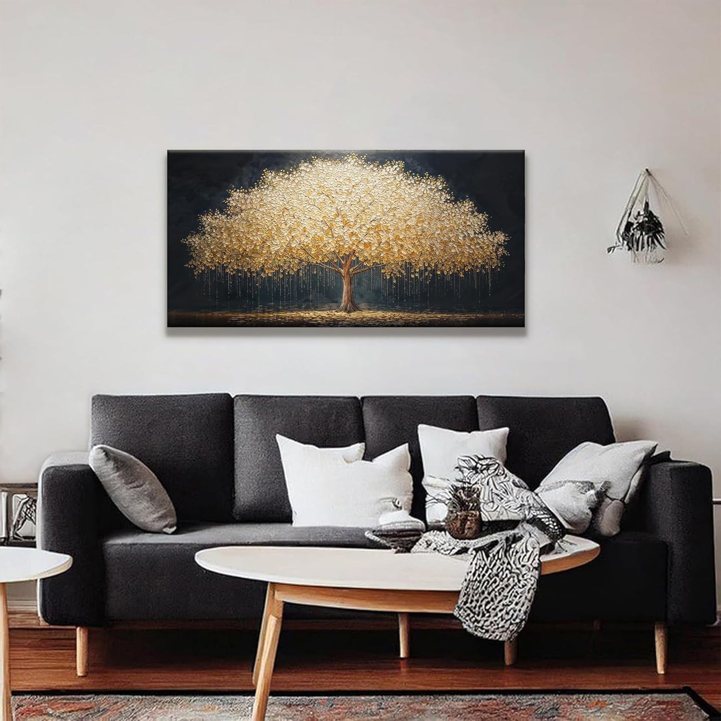 Canvas Wall Art Decor Gold Tree Of Life Abstract Wall Decor Artwork Canvas Prints Painting Gold Tree Wall Art Pictures For Bedroom Dining Room Home Office Artwork 20"X 40" Ready To Hang