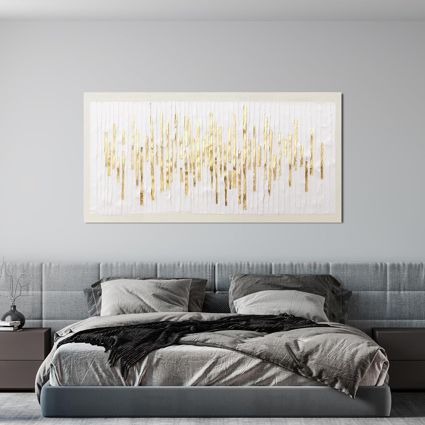 Canvas Wall Art Decor Modern Large Wall Decor For Living Room Gold Abstract Wall Art White Textured Wall Art Artwork for Walls Canvas Prints Art Work For Home Kitchen Office Wall Decor 24" X 48"