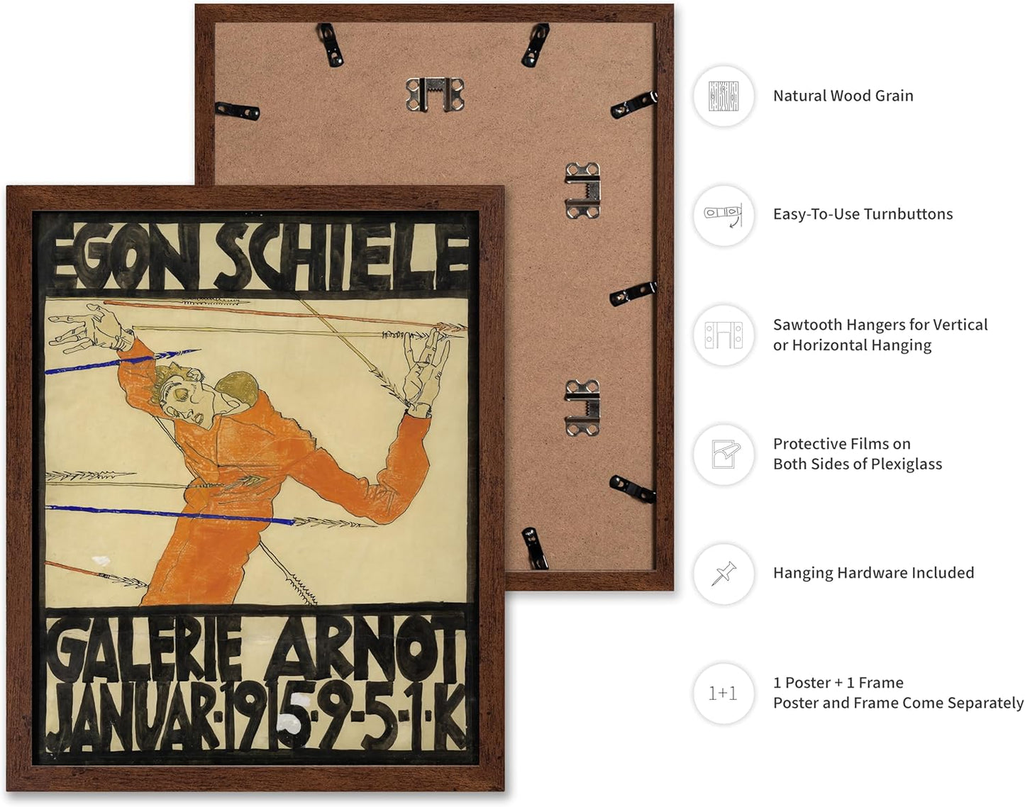 Poster Master Vintage Painting Poster - Retro Expressionism Print - Self Portrait as the Martyred St Sebastian - Gift for Artist, Friend - Wall Decor for Home, Office, 16x20 Brown Framed