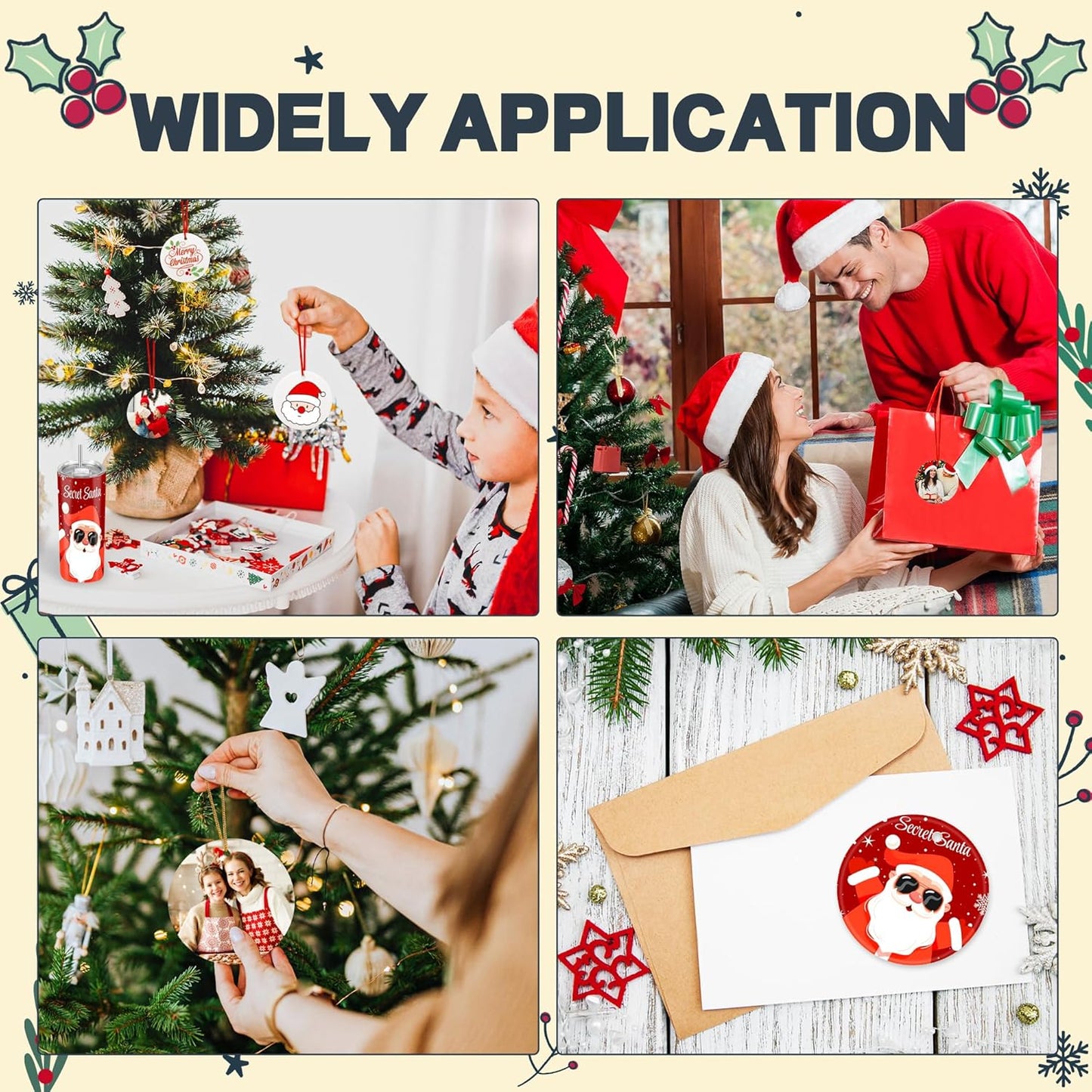 Joyclub 12 PCS 3'' Sublimation Ornament Blanks Ceramic Sublimation Christmas Ornaments Bulk Round White Ornaments for Personalized Xmas Tree Ornament Home Decor Heat Transfer DIY Crafts