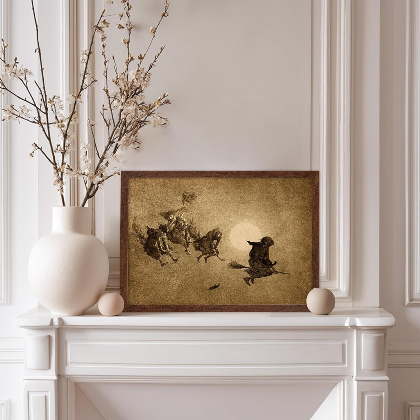 Poster Master Vintage William Holbrook Beard Poster - Retro Occult Print - Gift for Gothic, Horror Fan - The Witches Ride, Pagan, Goth, Magic - Wall Decor for Bedroom, Dorm, 8x10 Brown Framed