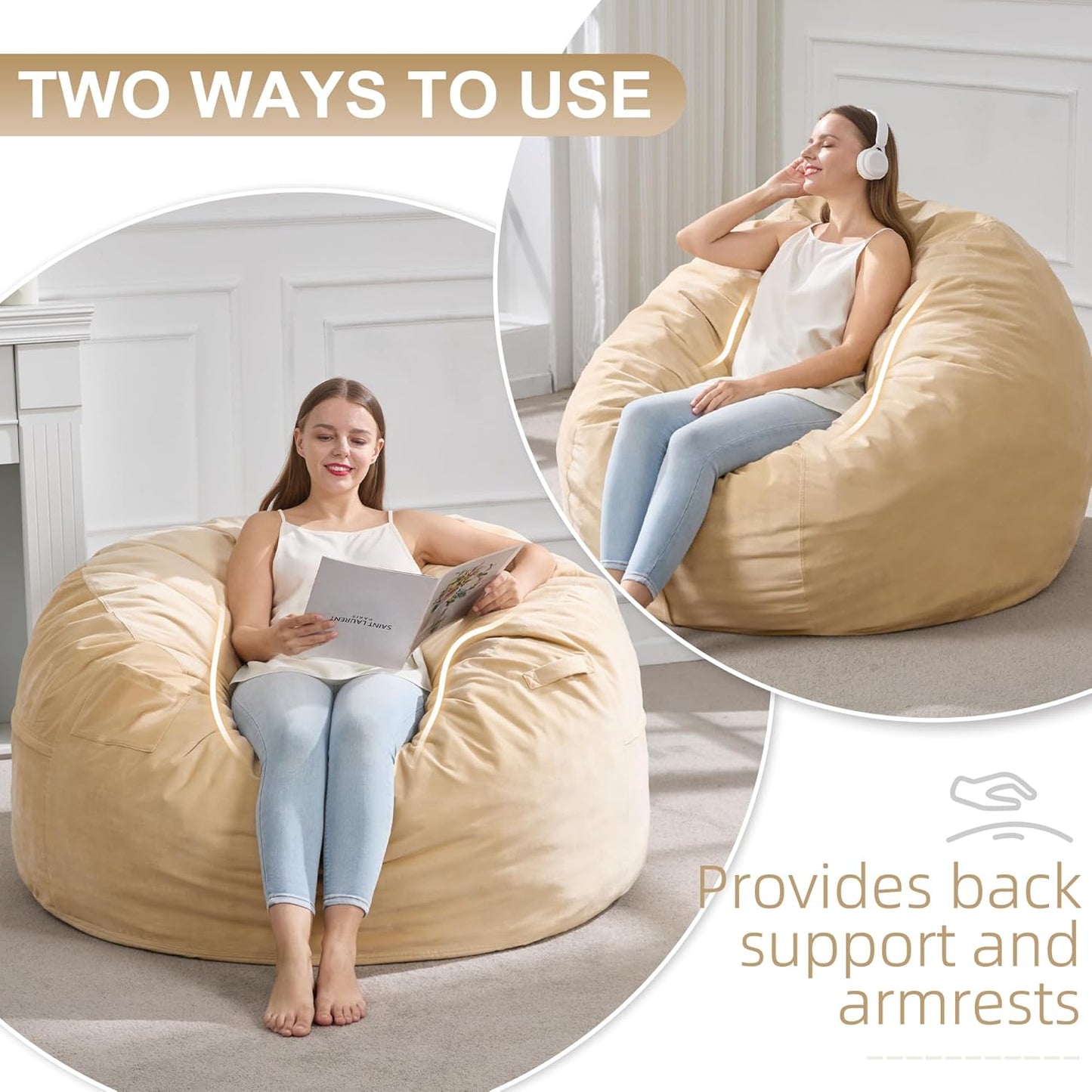 Hobestluk 4FT Bean Bag Chair Giant Bean Bag Chairs for Adults Large Bean Chairs with Removable Cover, Beanbag Chair with Filler, Adult Bean Bag Chairs for Living Room, Bedroom