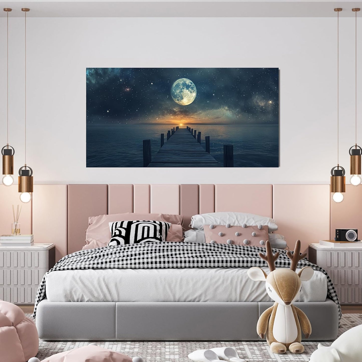 Canvas Wall Art Decor Modern Wall Art Pictures for Living Room Landscape Coastal Wall Art Artwork for Walls Natural Blue Wall Decor Art Prints Star Moon Art Work for Home Office Wall Decor 20" x 40"