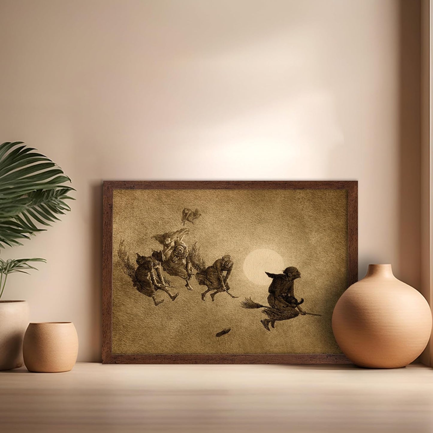 Poster Master Vintage William Holbrook Beard Poster - Retro Occult Print - Gift for Gothic, Horror Fan - The Witches Ride, Pagan, Goth, Magic - Wall Decor for Bedroom, Dorm, 16x20 Brown Framed