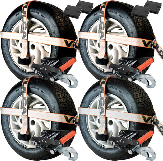 VULCAN Car Tie Downs - Snap Hook - Adjustable Loop - 4 Pack - Silver Series - 3,300 Pound Safe Working Load
