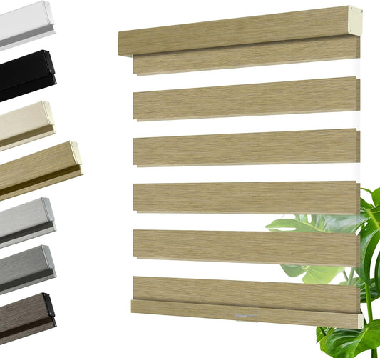 Cordless Zebra Blinds for Windows, Blackout Interior Blinds,Easy to Install,UV Protection,for Offices and Home,Custom Roller Shades, Mousse Light Bown,65" W x 56" H