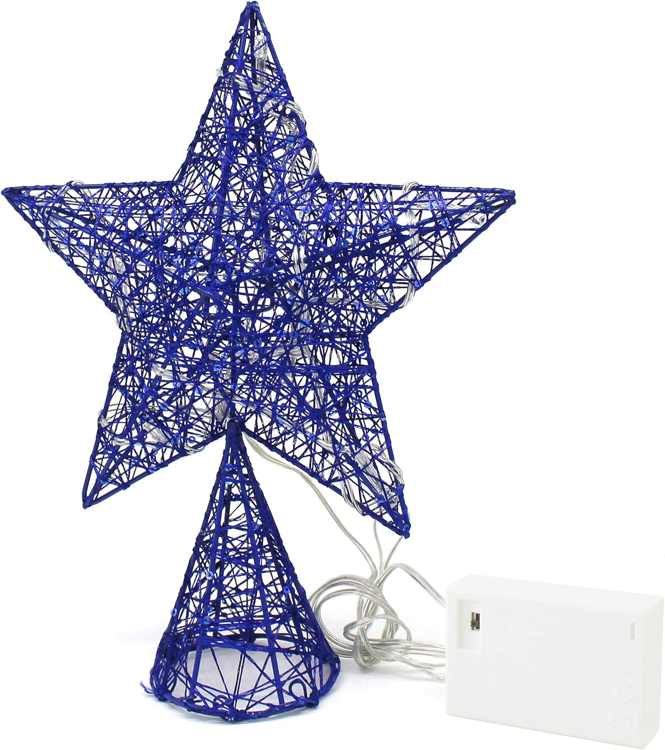 CVHOMEDECO. Blue Tree Top Star with Warm White LED Lights and Timer for Christmas Ornaments and Holiday Seasonal Décor, 8 x 10 Inch
