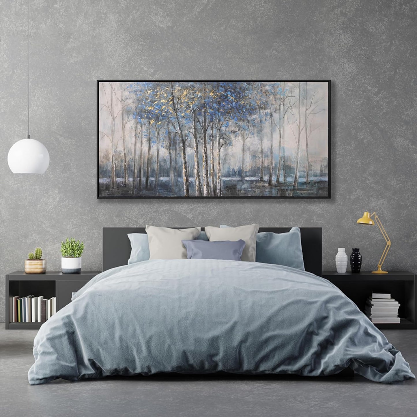 Wall Art Decor Dark Canvas Wall Art Blue Embellishments Plant Grey Misty Forest Abstract Tree Modern Artwork For Living Room Modern Canvas Prints Pictures For Wall Artwork For Bedroom Home Hotel Office Decoration 29x58 Inch