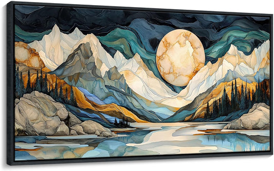 JEAWA Framed Canvas Wall Art - 24x48 Inchs Large Abstract Painting Decor, Textured Mountain Pictures as Gifts for Friends, Modern Art Prints for Bedroom Living Room Bathroom Home Decoration