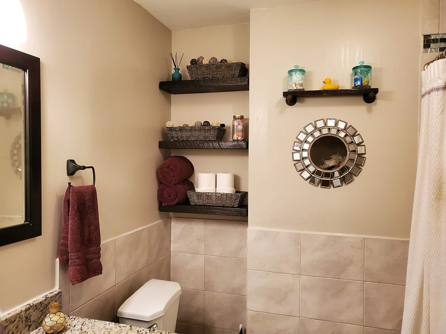 joelsantiques 18 Inch Wooden Floating Shelves for Wall - 18x6x2 in - Made of Natural Wood - Short Heavy Duty Rustic Wall Shelves for Bedroom - Perfect for Bathroom, Kitchen - Mocha