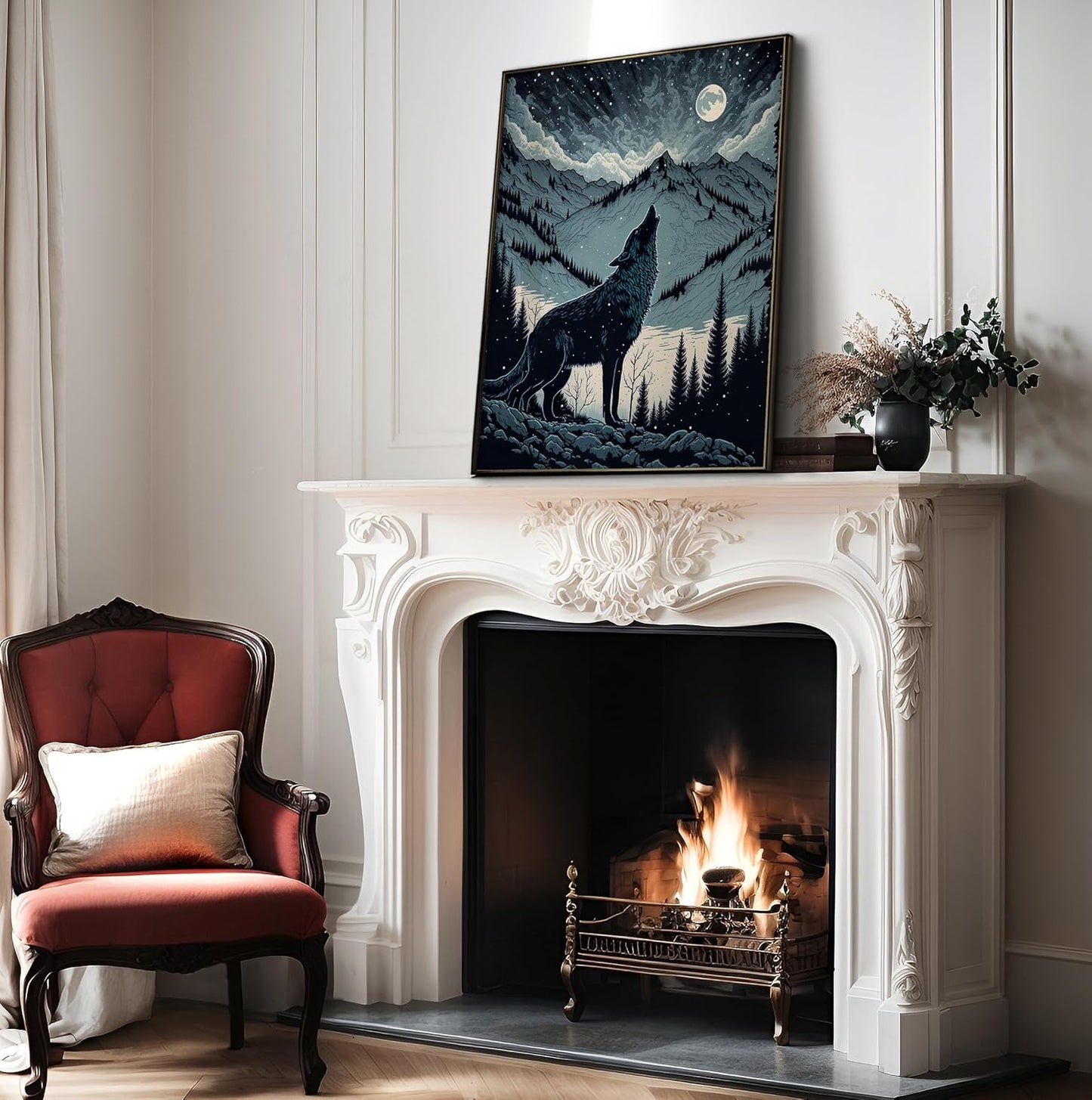 Poster Master Howling Wolf Poster - Moon Print - Mountain Art - Wolf & Moon Art - Gift for Men, Women & Animal Lover - Landscape Decor for Bedroom, Living Room or Kid's Room - 11x14 UNFRAMED Wall Art