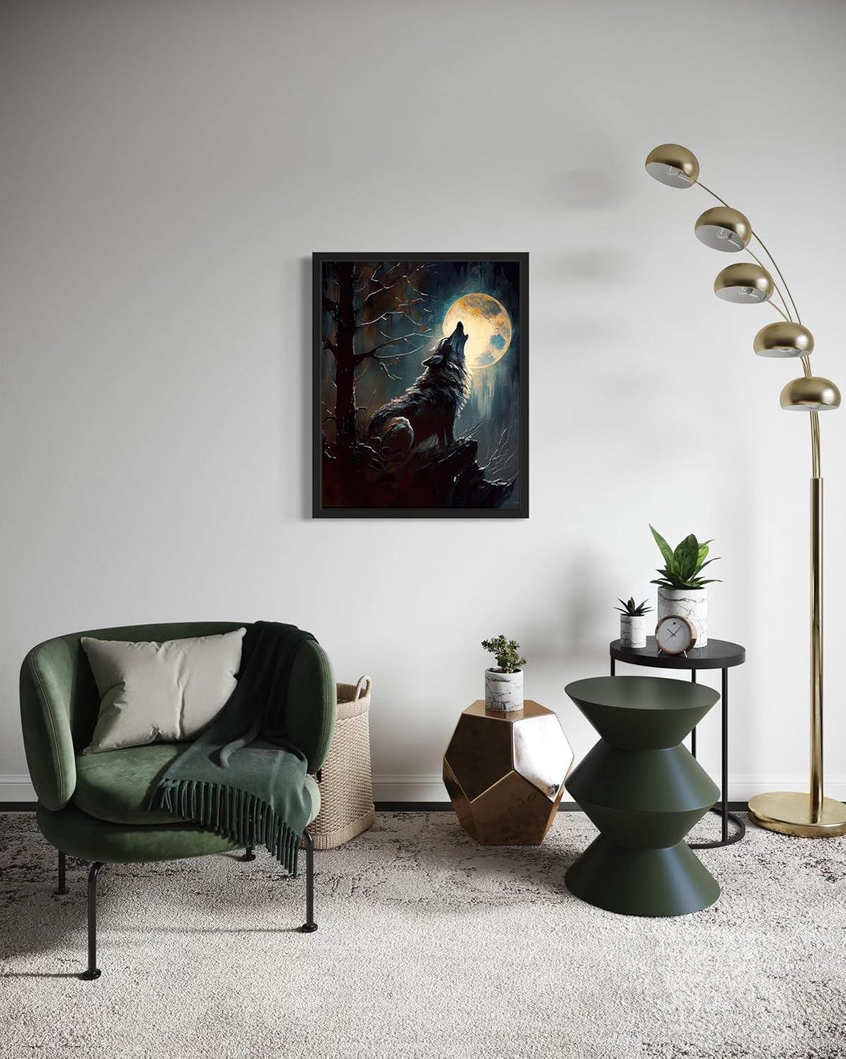 Wolf howling Poster Art Print, Halloween Scary Vintage Wall Art Academia Spooky Painting Decoration for Horror Prints, Gothic Posters Bedroom Decor 89 (Wolf howling, 16 x 20 inches, Black Frame)