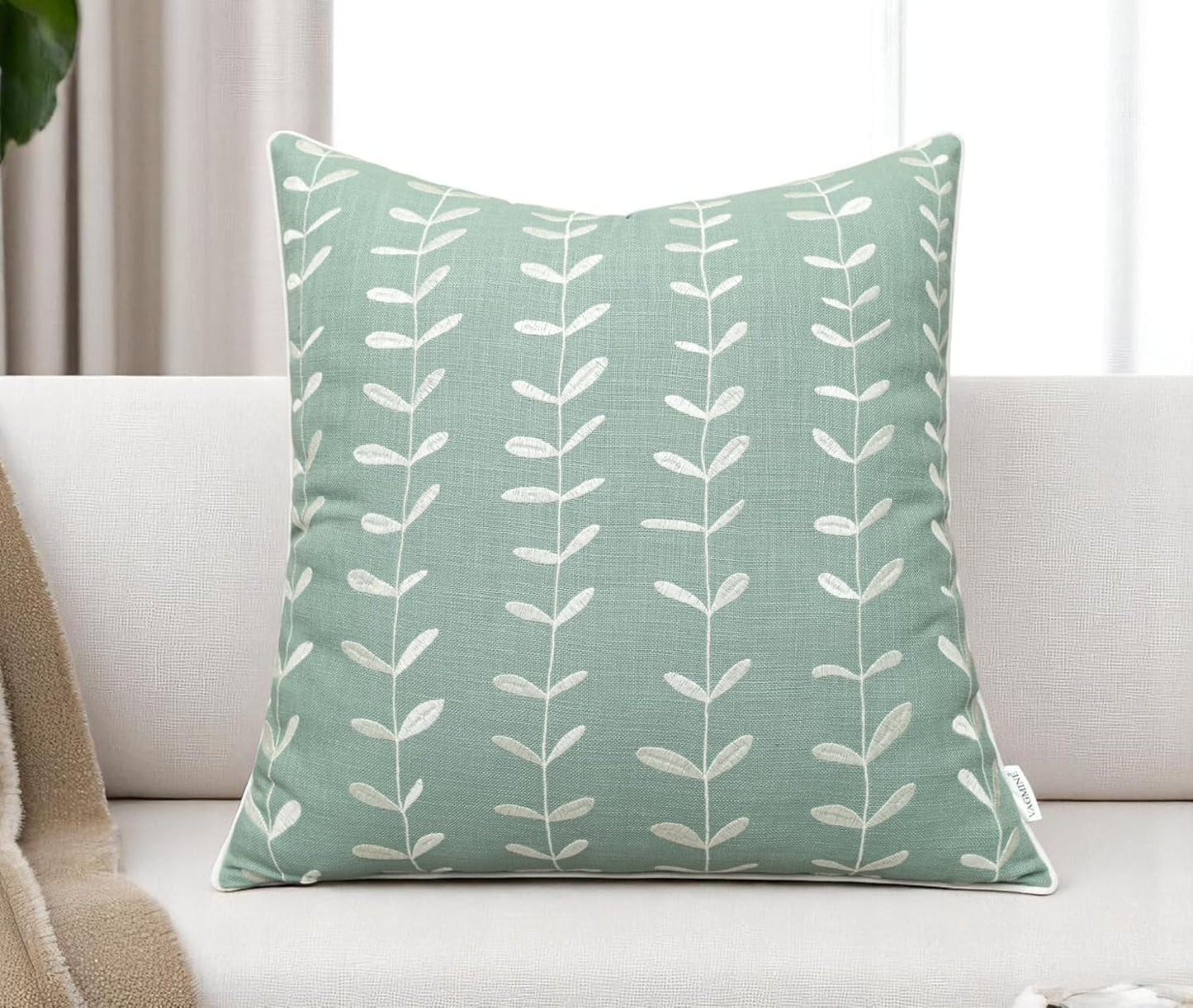 VAGMINE Embroidered Lollipop Pillow Cover - 18x18 Inches Square - 100% Cotton Light Teal Decorative Cushion Cover - Modern Textured Embroidery - Elegant Accent for Sofa, Bed, Living Room