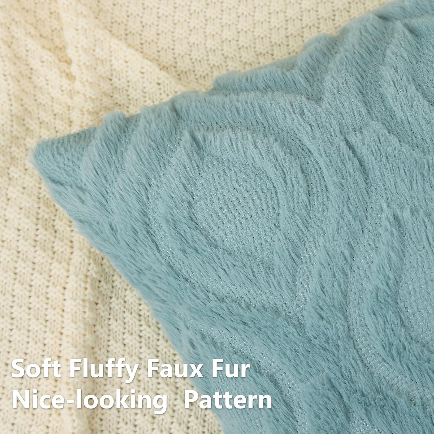 decorUhome Fall Throw Pillow Covers 12x20 Inch Set of 2, Soft Plush Decorative Faux Fur Aqua Solid Couch Pillow Covers, Accent Farmhouse Neutral Lumbar Euro Pillow Cases for Sofa Bed Living Room