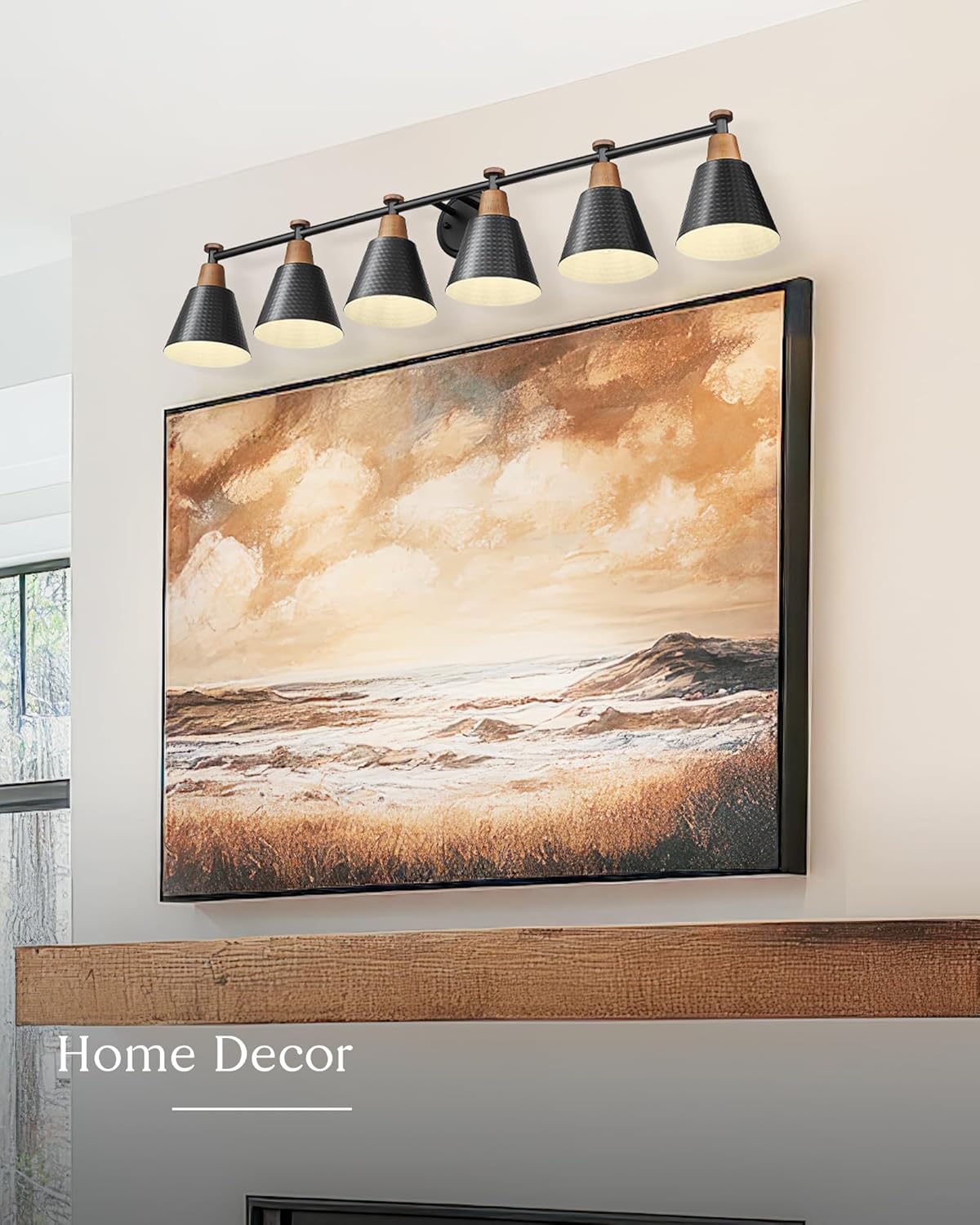 FEMILA Black 6 Light Bathroom Vanity Light, Vintage Bathroom Light Fixtures Over Mirror, E26 Base, 4FG59B-6W BK