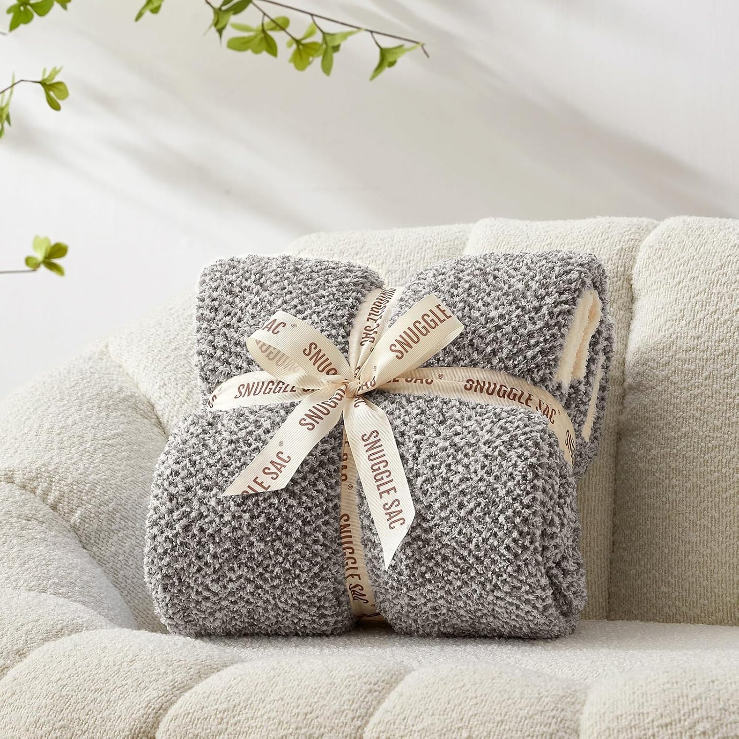 Snuggle Sac Grey Blankets Twin Size for Bed and Sofa, Reversible Super Soft Blankets Warm Cozy Knit Blankets Fuzzy Plush Blanket, Grey, 60x80 inches