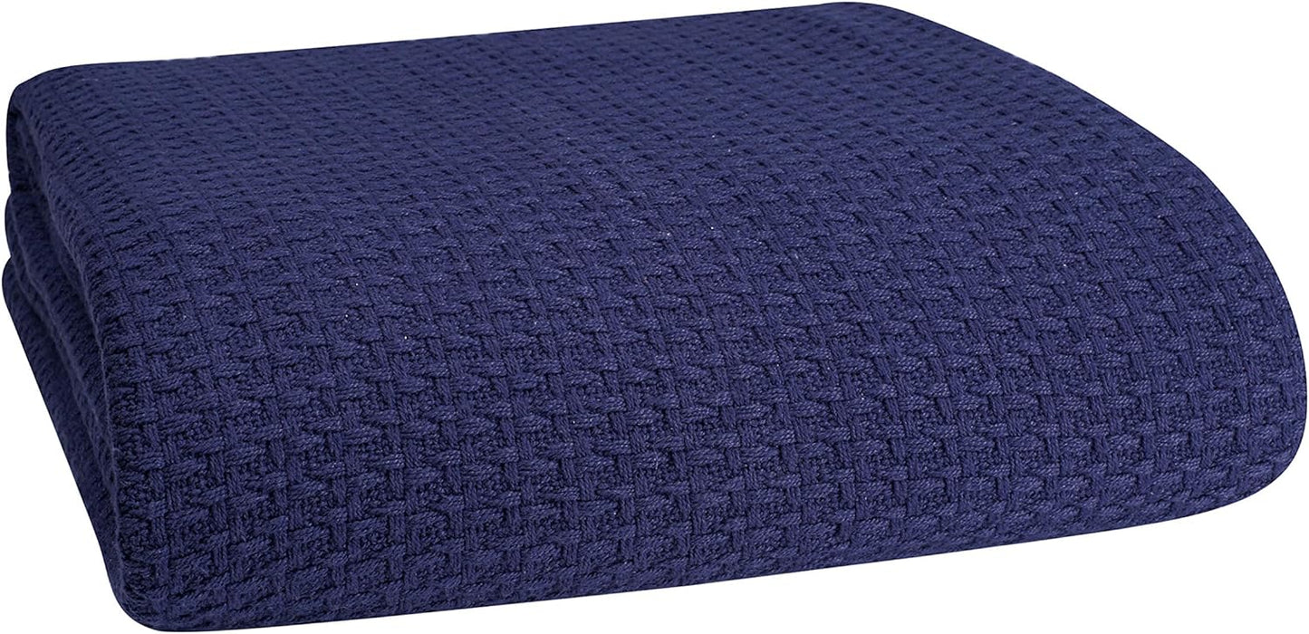 Elvana Home 100% Cotton Bed Blanket, Breathable Bed Blanket Queen Size, Cotton Thermal Blankets Queen, Perfect for Layering Any Bed for All Season, Navy Blue