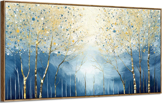 amatop Extra Large Framed Wall Picture for Living Room Abstract Forest Canvas Art Print Modern Landscape Tree of Life Picture Oversized Birch Artwork Bedroom Home Office Decor Blue Orange 58x29 Inch