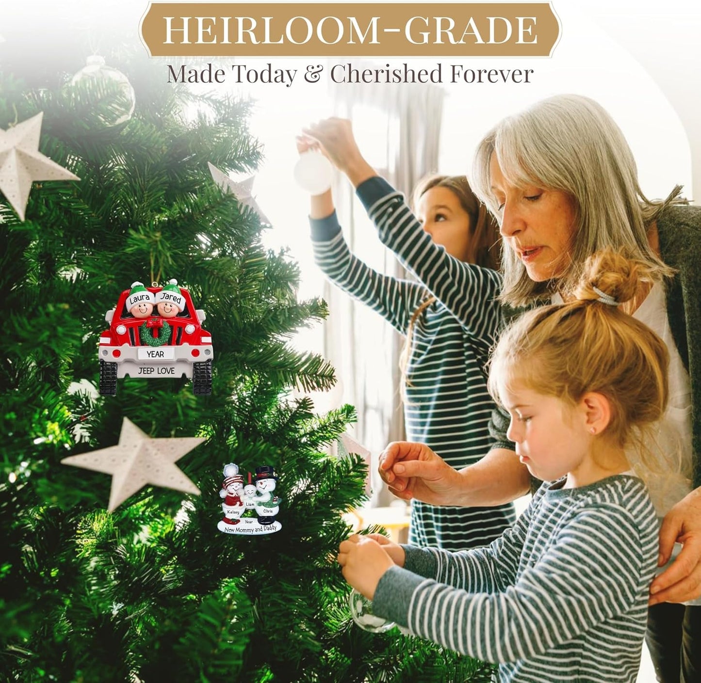 Personalized Family of 4 with Dog Ornament 2025 | Free 24h Customization | Christmas Ornaments for Tree | Custom Gift Wrapped Black Pet Keepsake for Dog-Lovers