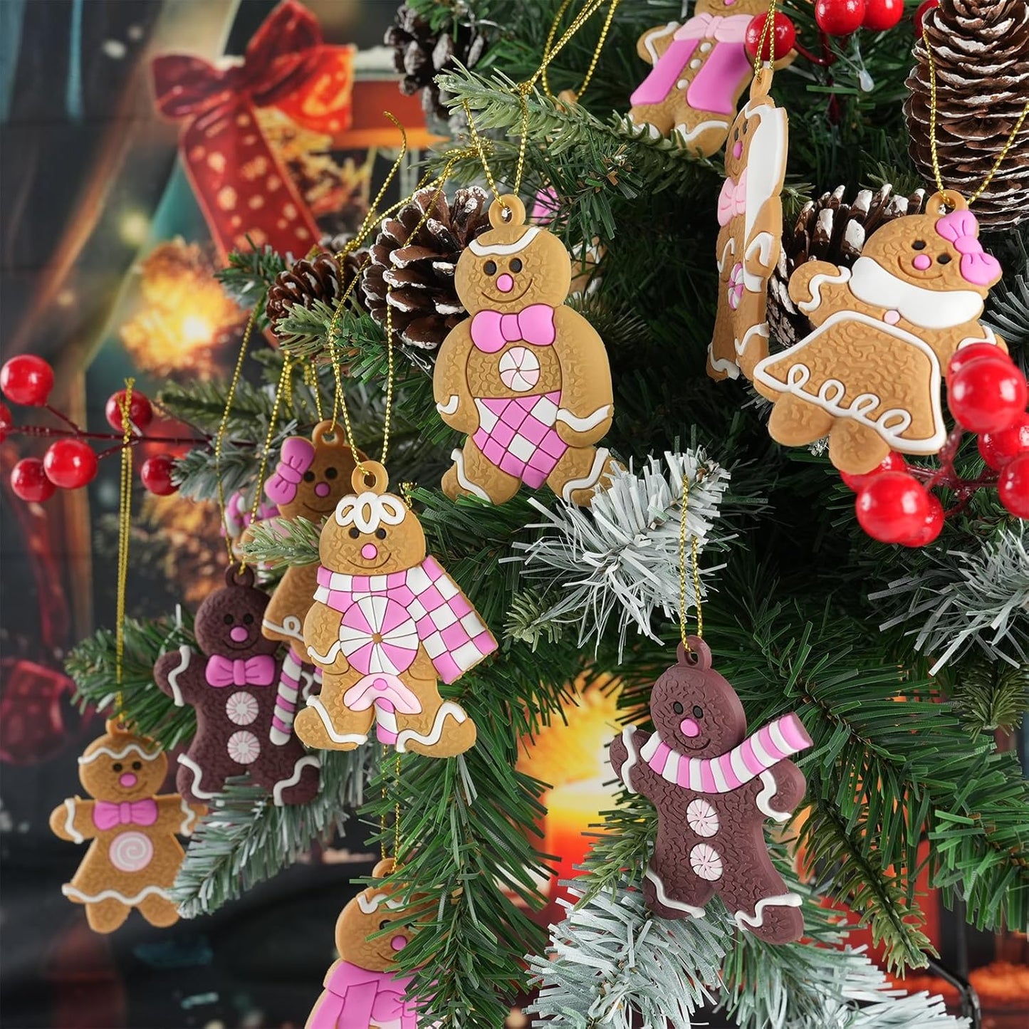 Gingerbread Man Ornaments Christmas Tree Decorations - 36pcs Pink Gingerbread Man Christmas Decorations Hanging Ornaments for Holiday Xmas Tree Home Decor