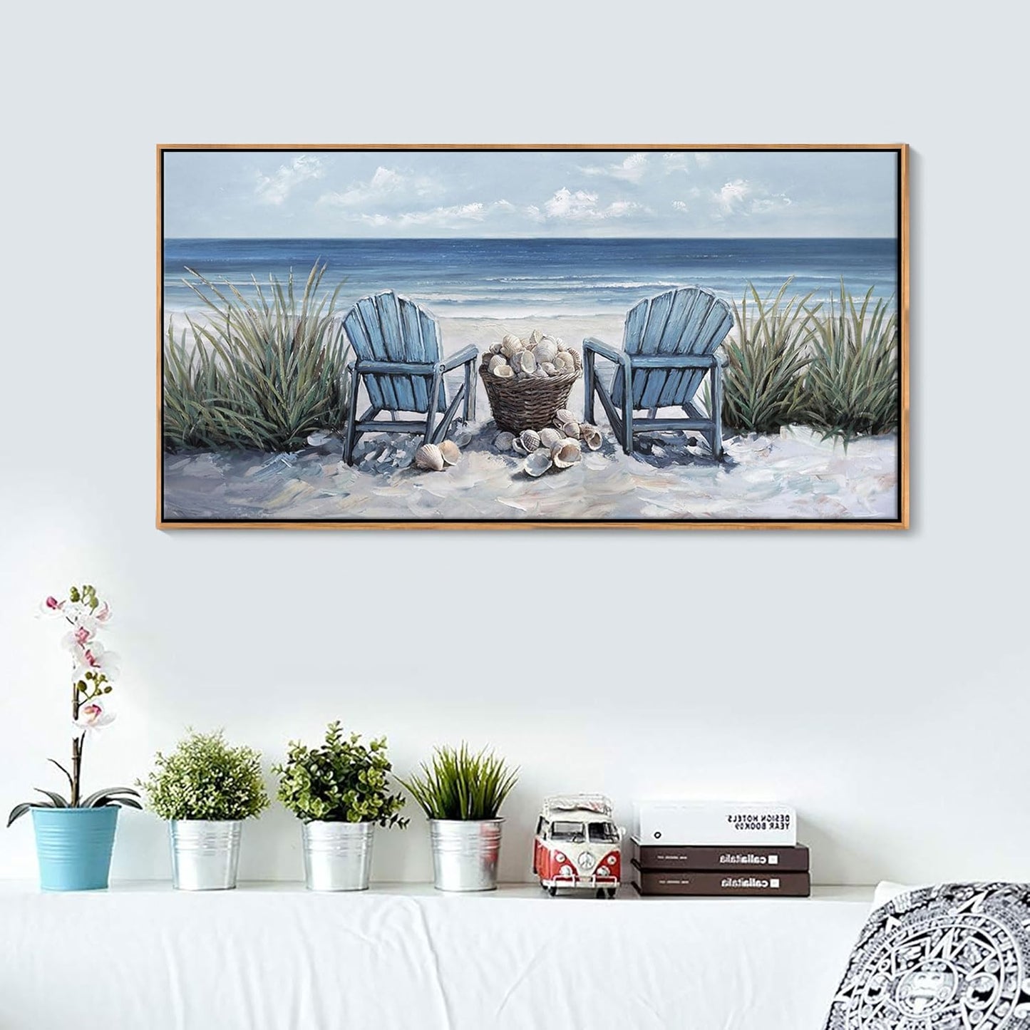 HGUAOA Coastal Wall Art - Large Landscape Wall Pictures for Living Room, Bedroom Pictures, Ocean Beach Artwork, Blue Wall Art, Above Bed Decor, Coastal Landscape Wall Decor,Framed Beach Pinting