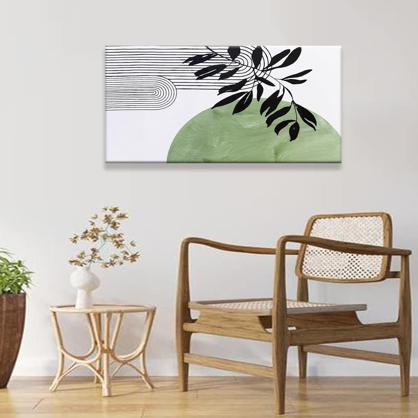 TAIJXAGSG Abstract Boho Green Wall Art Modern Canvas Art Wall Decor Artwork Abstract Wall Decor Minimalist Canvas Painting Prints Picture For Bedroom Bathroom Office Wall Artwork 20"X40"