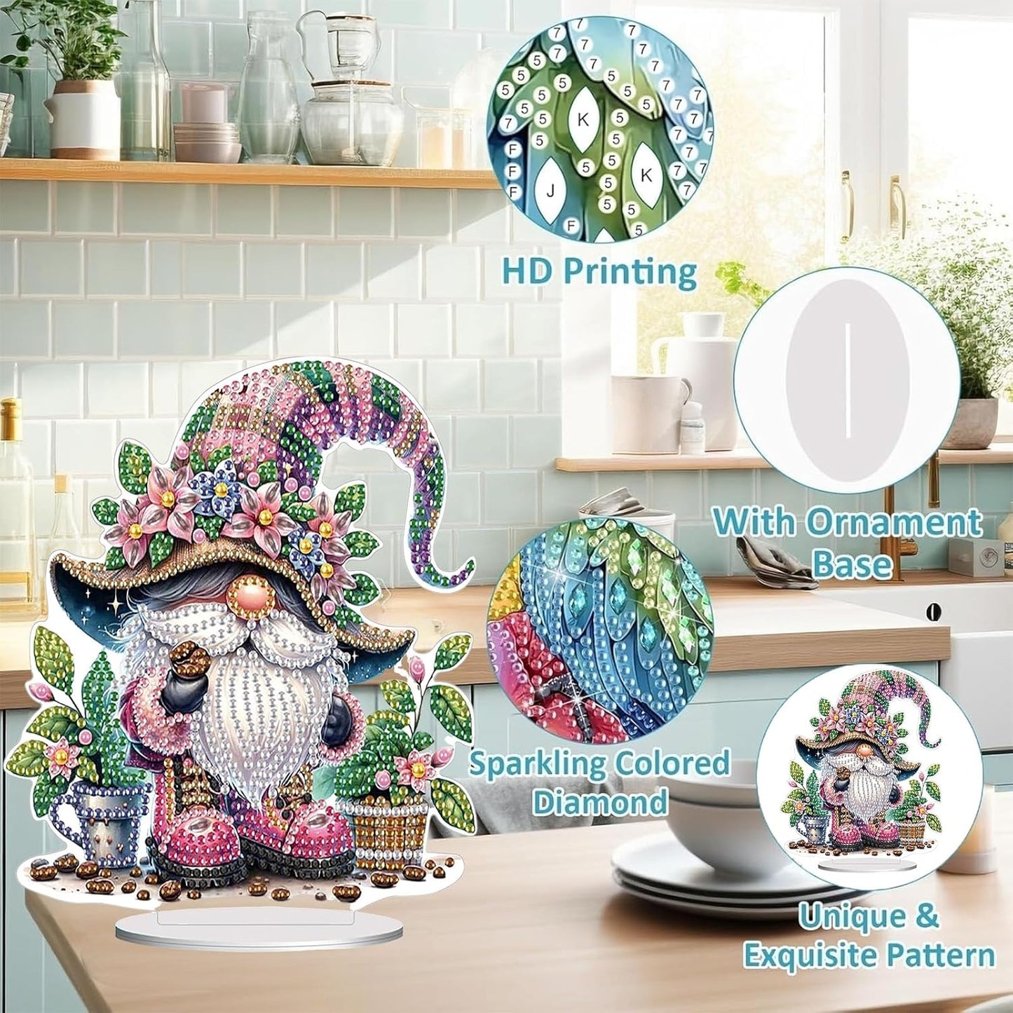 Diamond Painting Kits for Adults Beginners, 5D Full Drill Dwarf Crystal Art Desktop Ornament, DIY Single Sided Home Office Desk Decor, Creative Craft Gift Set with Tools