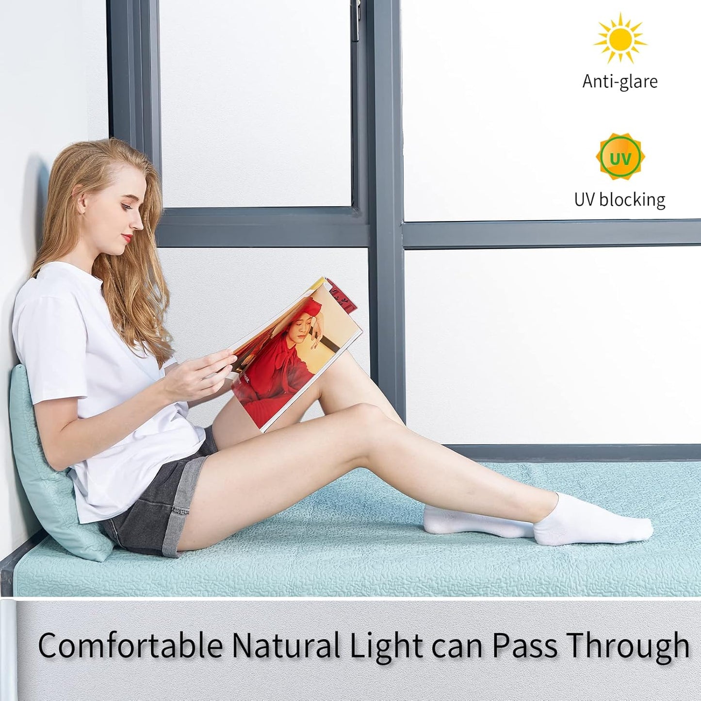 Frosted Glass Window Film with Tools,Reusable Window Privacy Film,Static Clings Window Film Kit for Home Bathroom and Office. (Pure, 17.5Inch×196.9Inch)