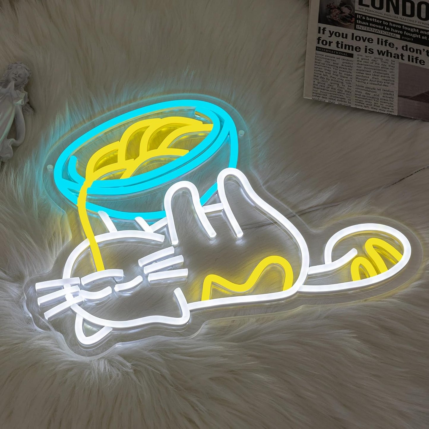 Ramen Cat Neon Sign for Wall Decor Cat Neon Light Ramen Neon Signs Colorful LED Neon Light Cat Noodle LED Neon Sign for Bedroom Kids Room Restaurant Kitchen Pet Store Deocration