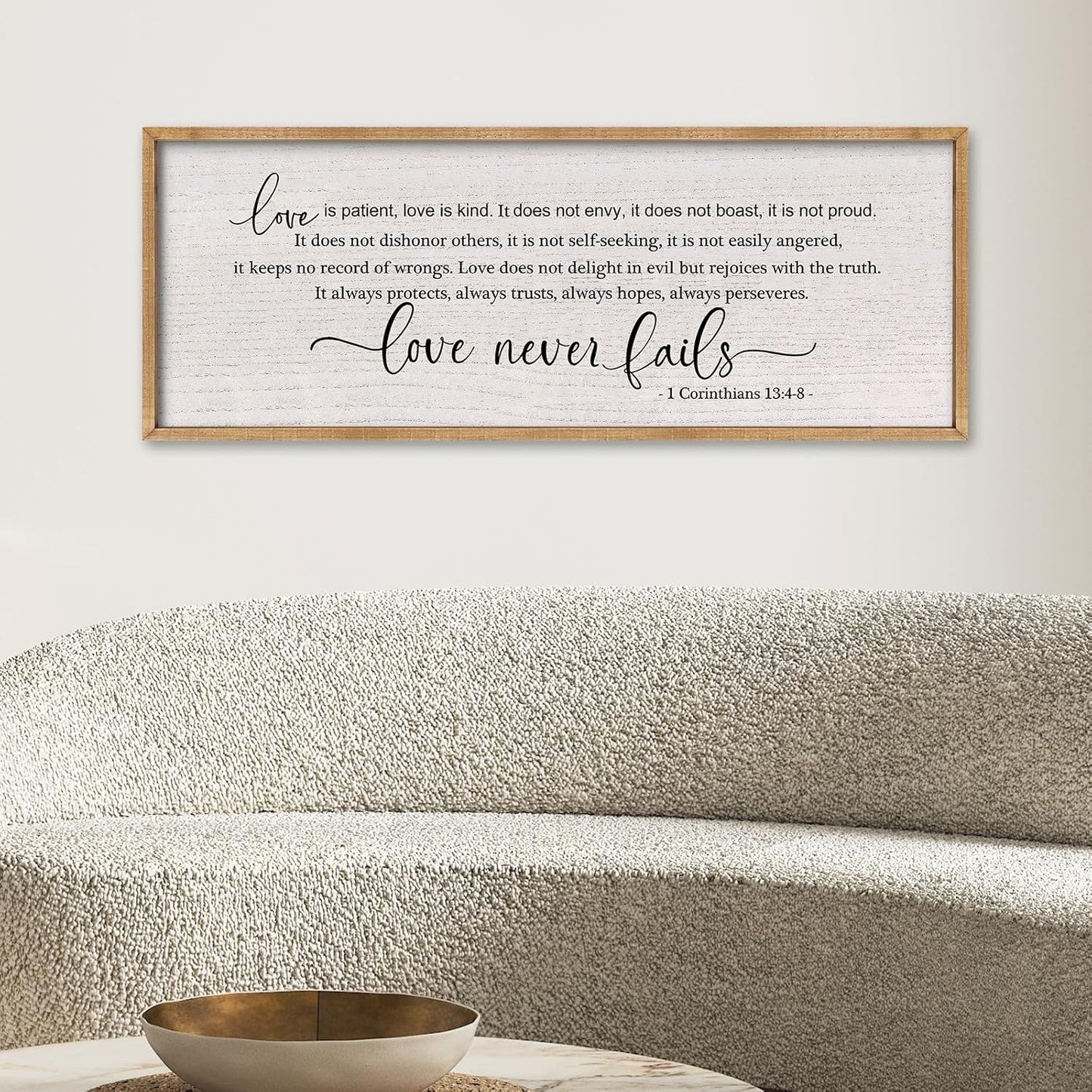 LuZhiQiang Love is Patient Love is Kind Wall Decor 40"X15" Bible Verse Quote 1 Corinthians 13 For Bedroom Above Bed Christianity Couple Sign Large Wood Framed Wall Hanging Art (Wood)