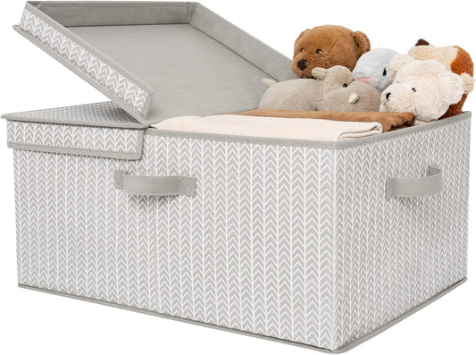 GRANNY SAYS Closet Storage Bins with lids, Fabric Storage Box with Lid, Clothes Bins Storage for Closet, Shelf Baskets for Living Room Wardrobe Shelves, Jumbo, Gray/White, 1-Pack