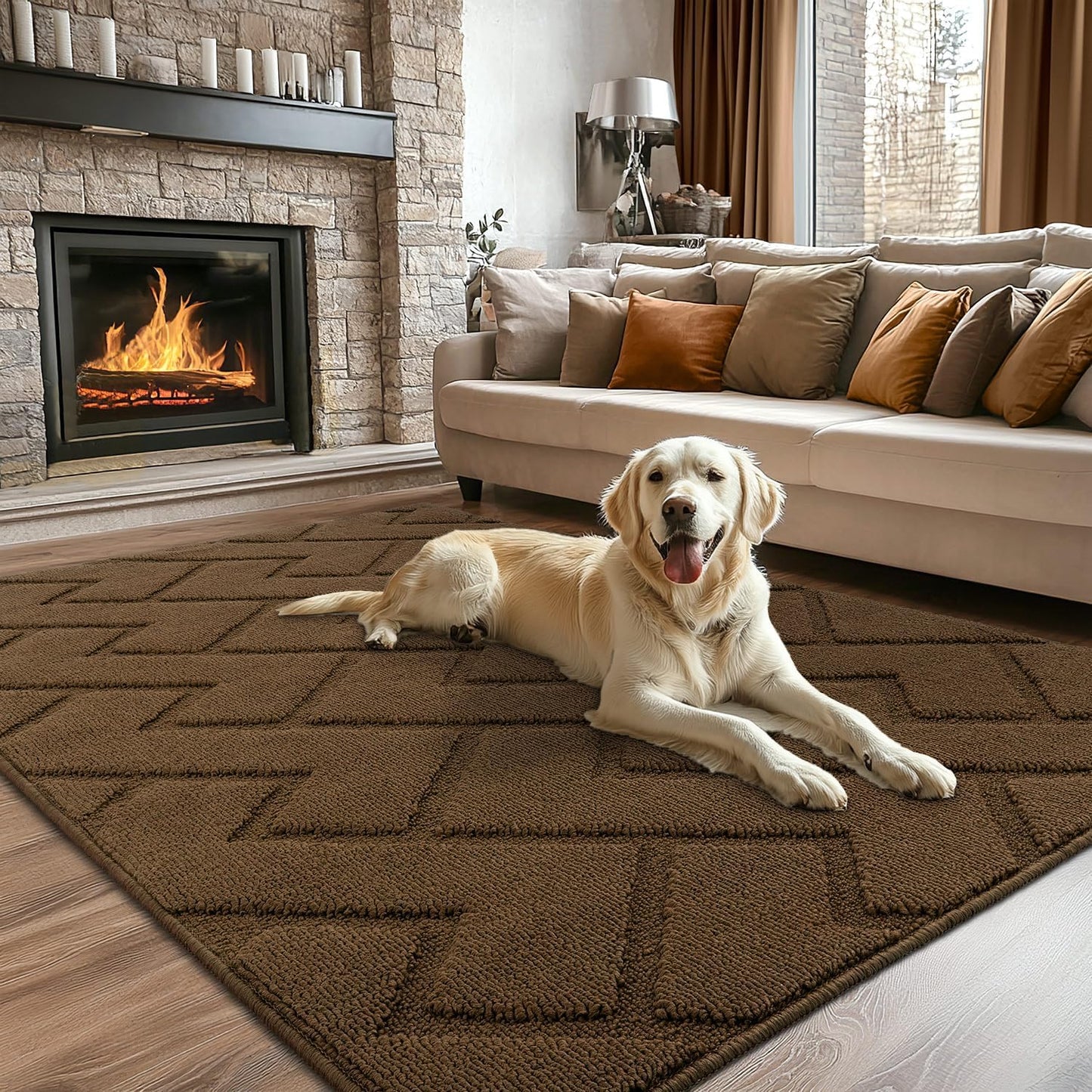 hicorfe Indoor Doormat,Front Back Door Mat Rubber Backing Non Slip Door Mats 47"x71" Absorbent Resist Dirt Entrance Doormat Inside Floor Mats for Entryway Washable Low-Profile(Dark Brown)