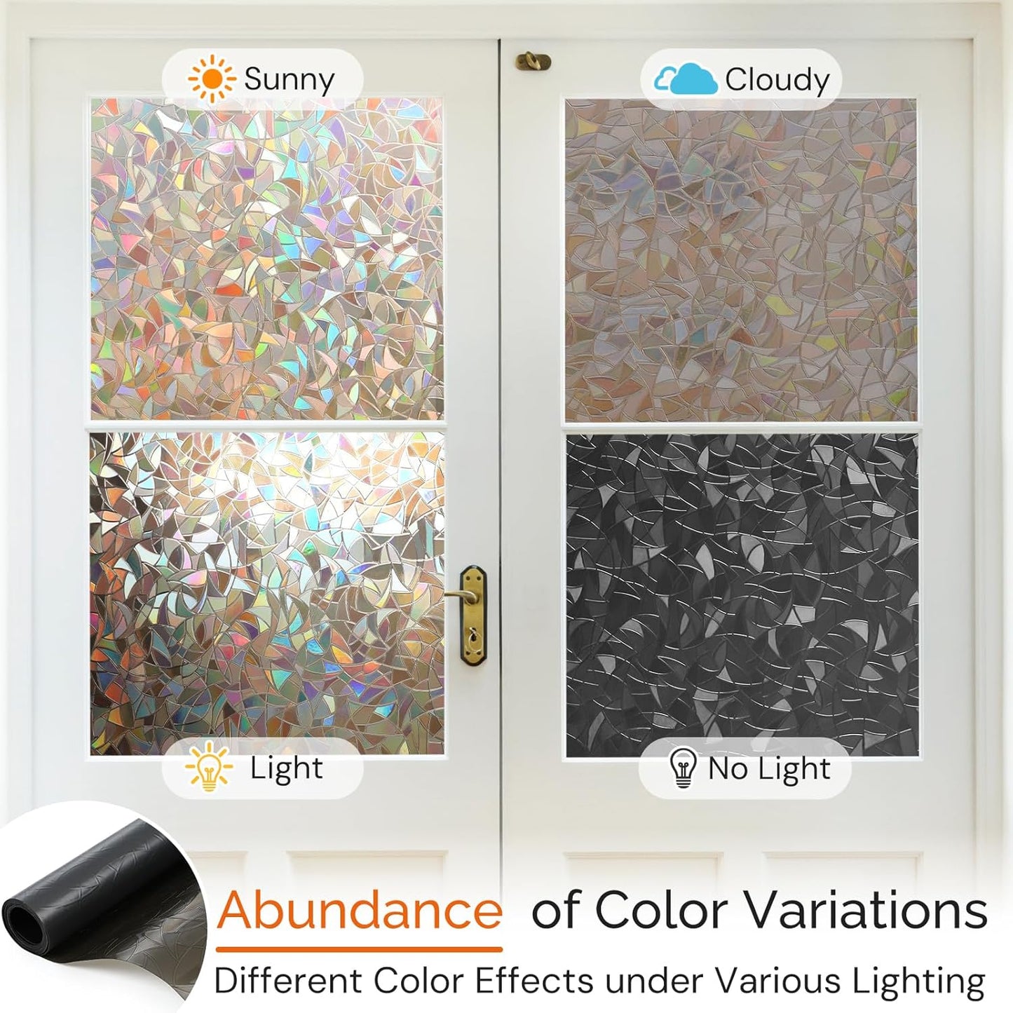 DOWELL Window Privacy Film, Rainbow Window Film, Decorative Stained Glass Clings, Static Cling Door Sticker, Non-Adhesive 3D Decals for Home UV Protection, Dark Brown, 23.6 x 118 inches