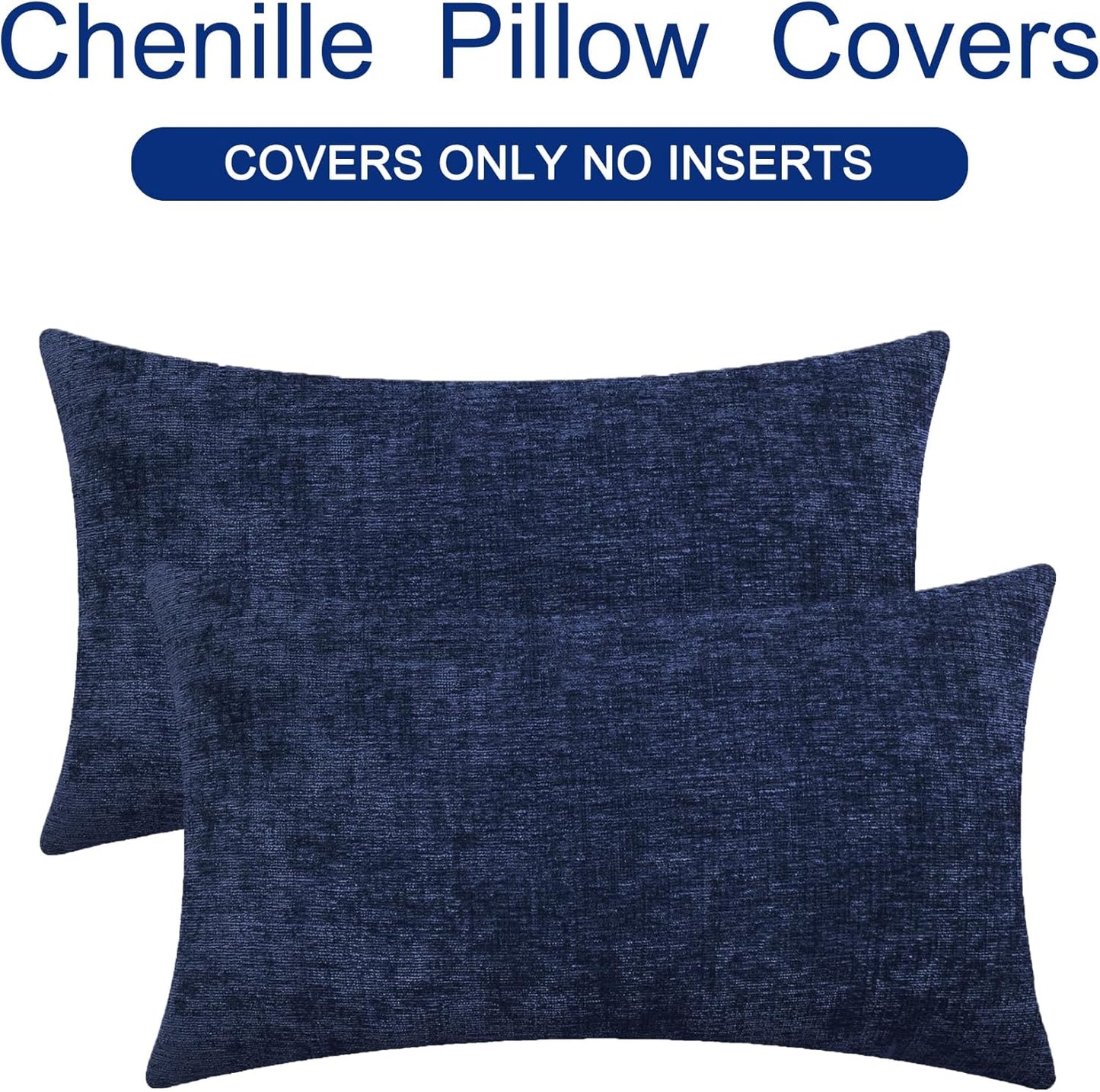CaliTime Throw Pillow Covers Decorative 16 X 26 Inches Pack of 2 Cozy Chenille Cushion Cases for Couch Sofa Bed Living Room Home Navy Blue