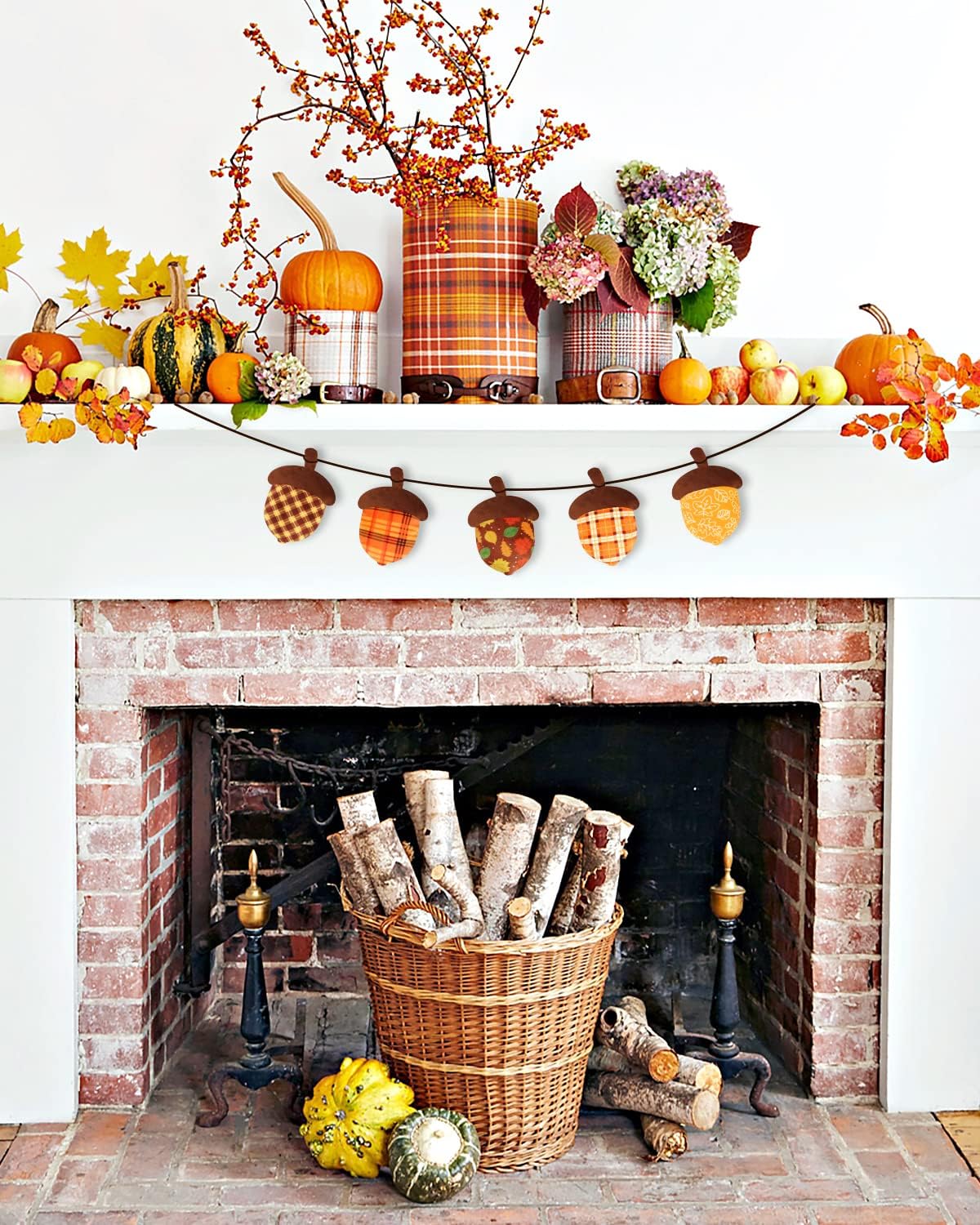 5PCS Fall Stuffed Acorns Plush Decorations 4.5'' x 3.5'' Autumn Fabric Acorn Decor, Bowl Basket Tray Fillers Dinner Table Centerpiece Harvest Thanksgiving Tree Hanging Ornament Fall Tiered Tray Decor