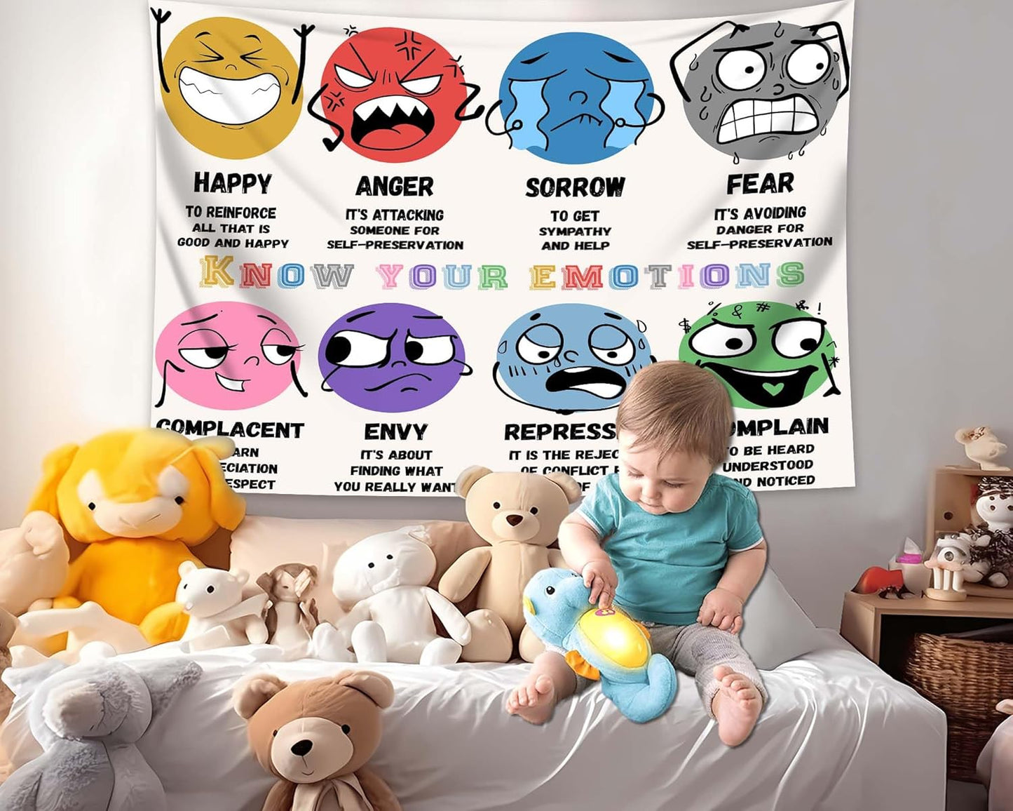 dueeia Mental Health Therapy Tapestry Wall Hanging Counseling Office Classroom Inspirational Motivational Tapestries for School Bedroom Living Room Wall Decor (90.6"x70.9")